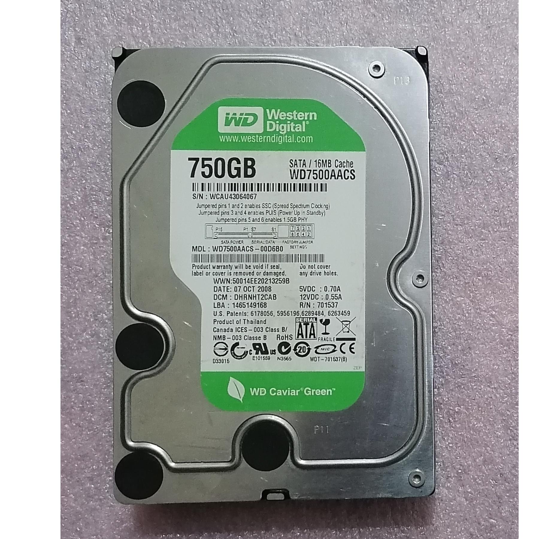 هارد 750 گیگ وسترن (کارکرد 1921 روز) توضیحات داره