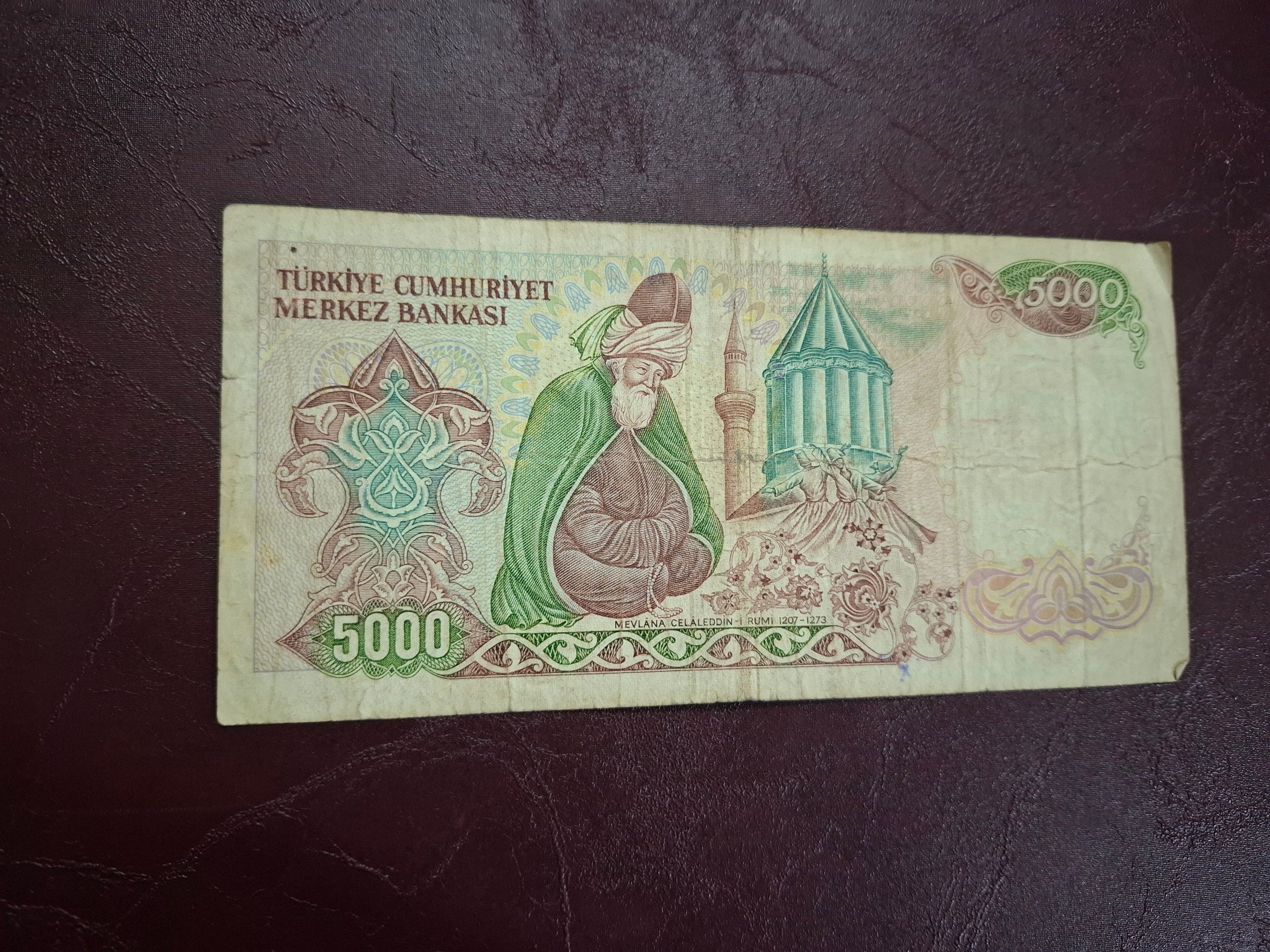 5 هزار لیر ترکیه مولانا جلال الدین بلخی