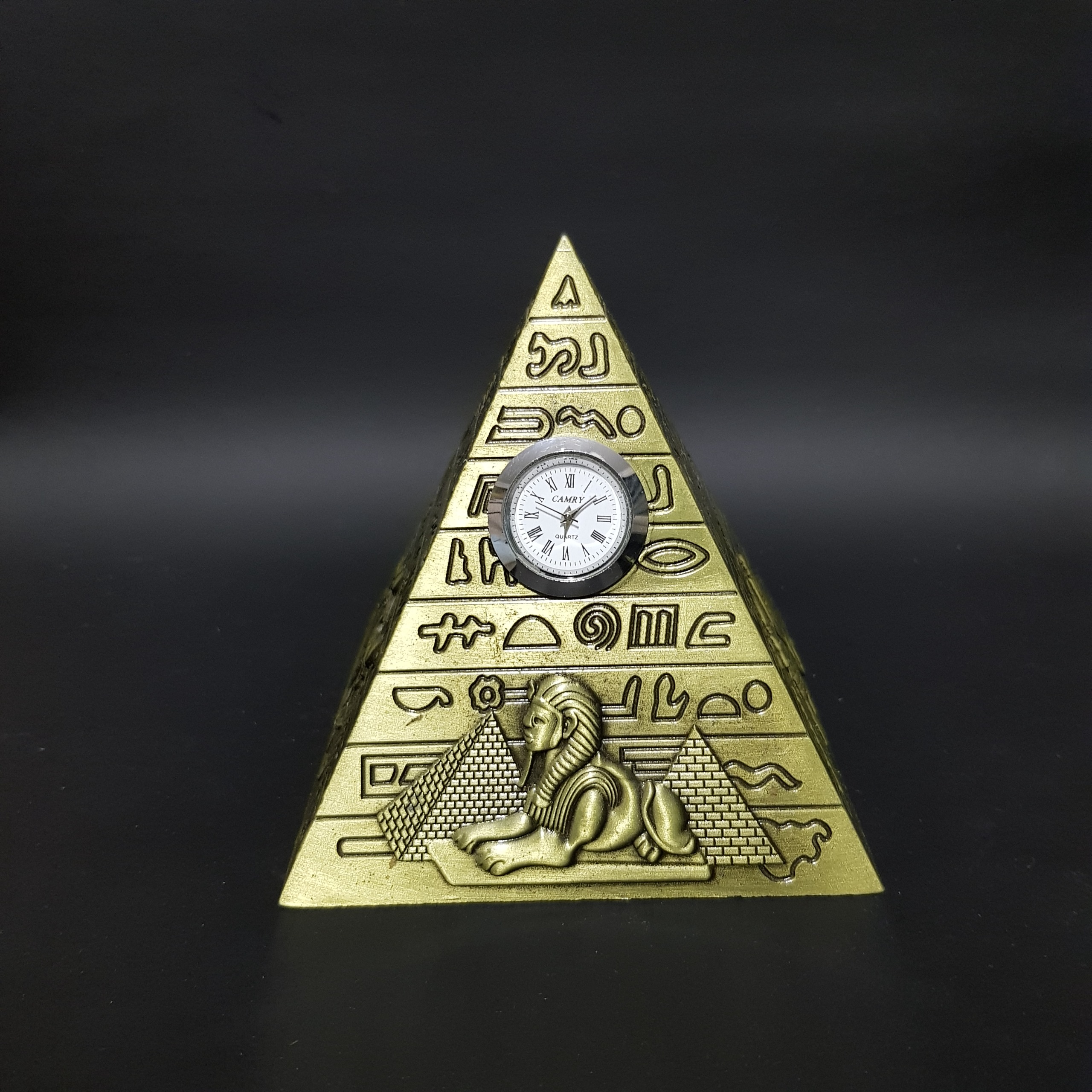 هرم فلزی رومیزی ساعت دار طرح برجسته فراعنه