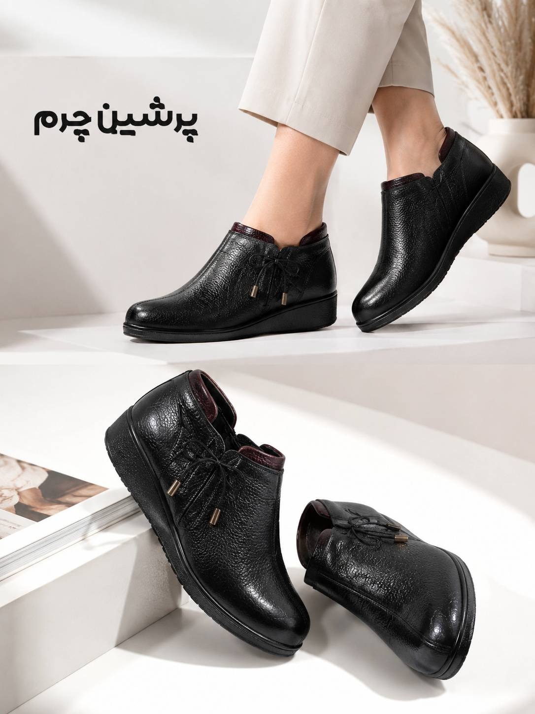 کفش طبی زنانه کد 381 چرم طبیعی با زیره ارتوپدی