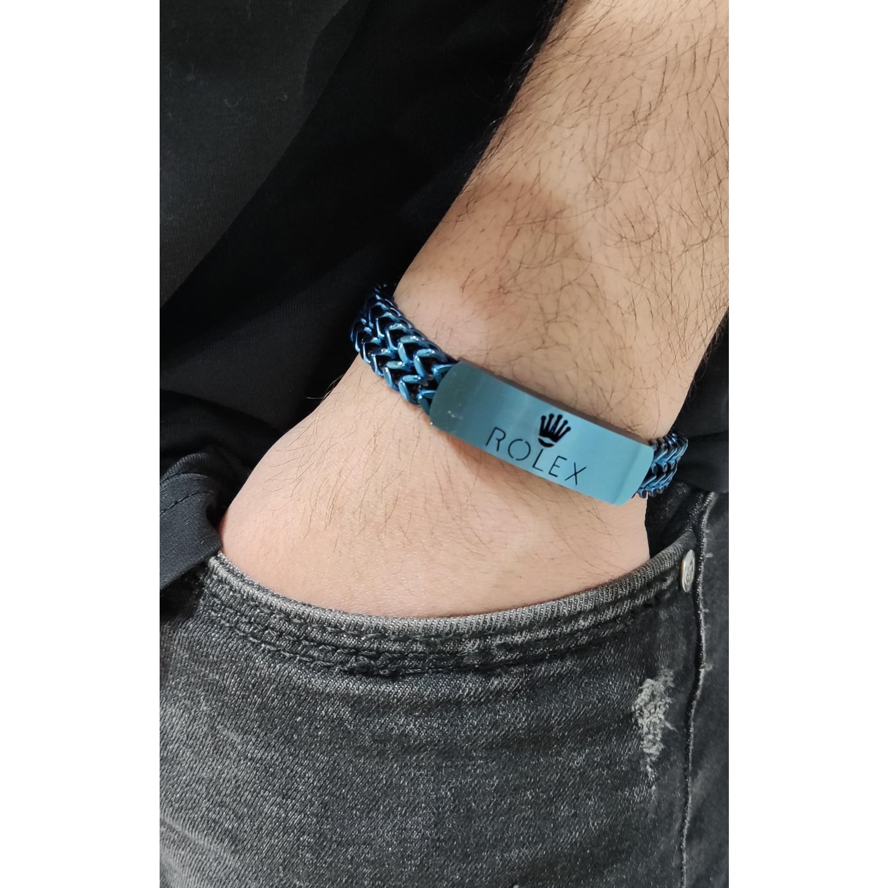 دستبند رولکس کاربنی پلاک دار کد02