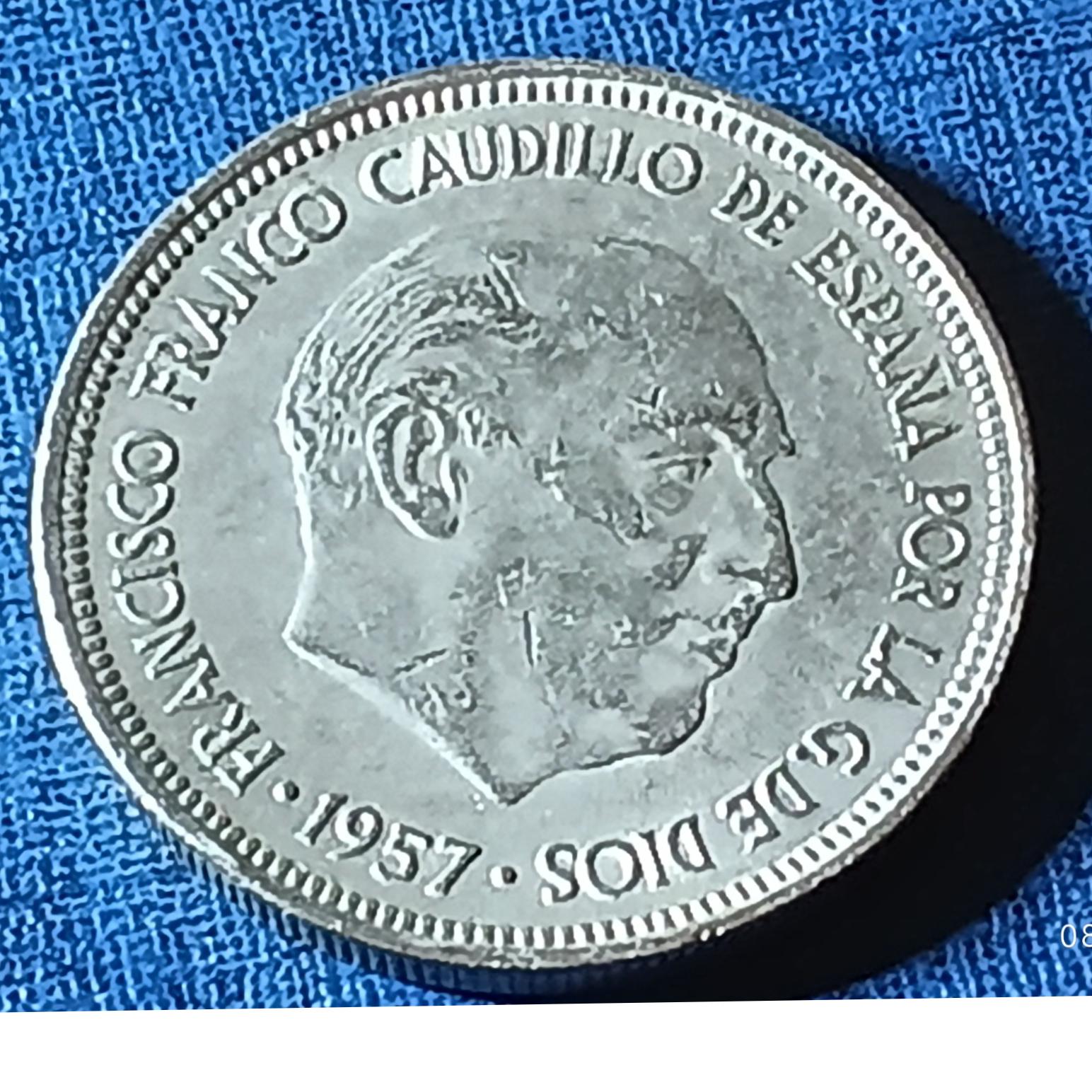 سکه 5 پتاس ژنرال فرانکؤ ،طی1957. اسپانیا