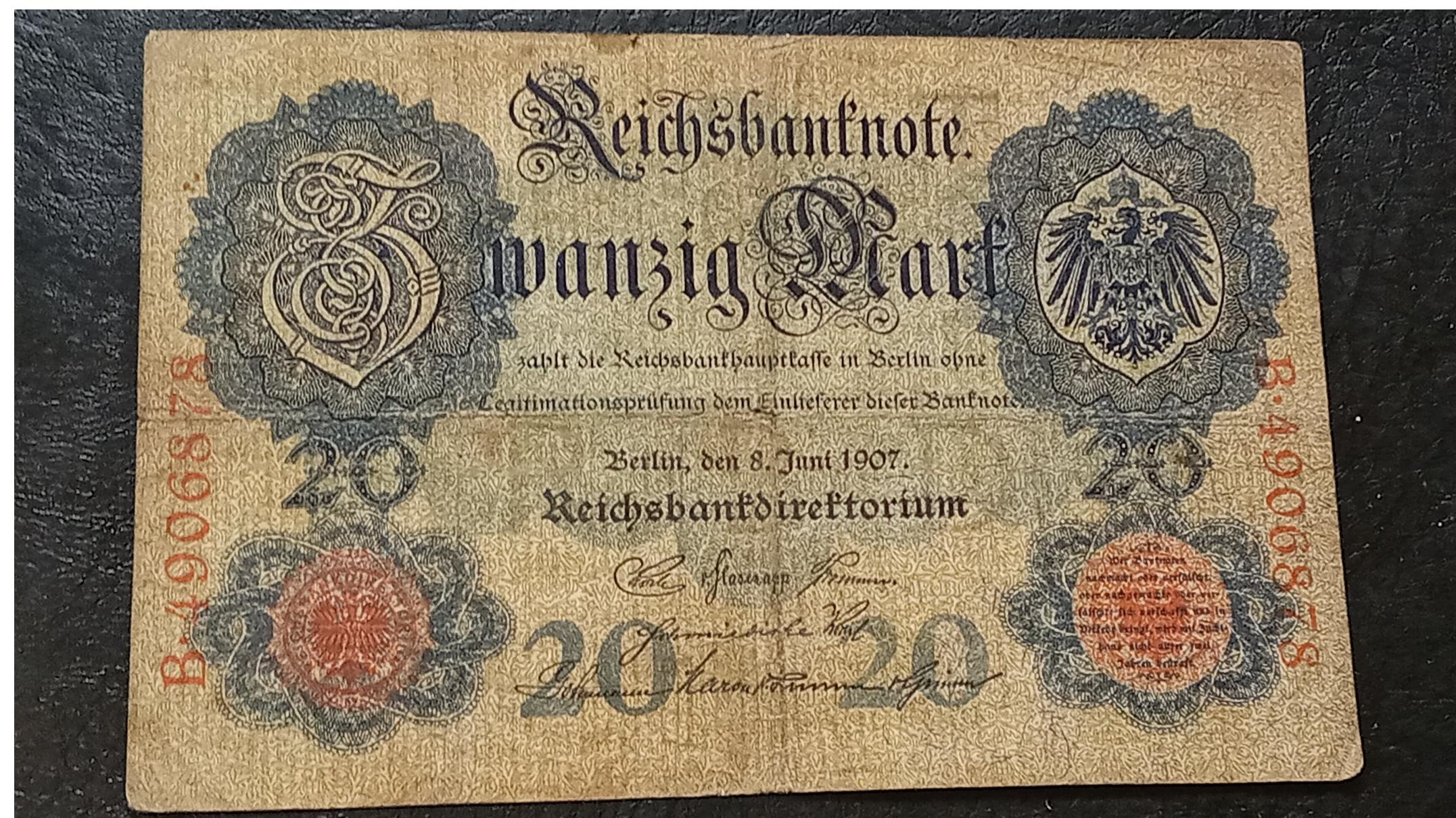 اسکناس. 20. مارکی المان 1910 کیفیت حوب