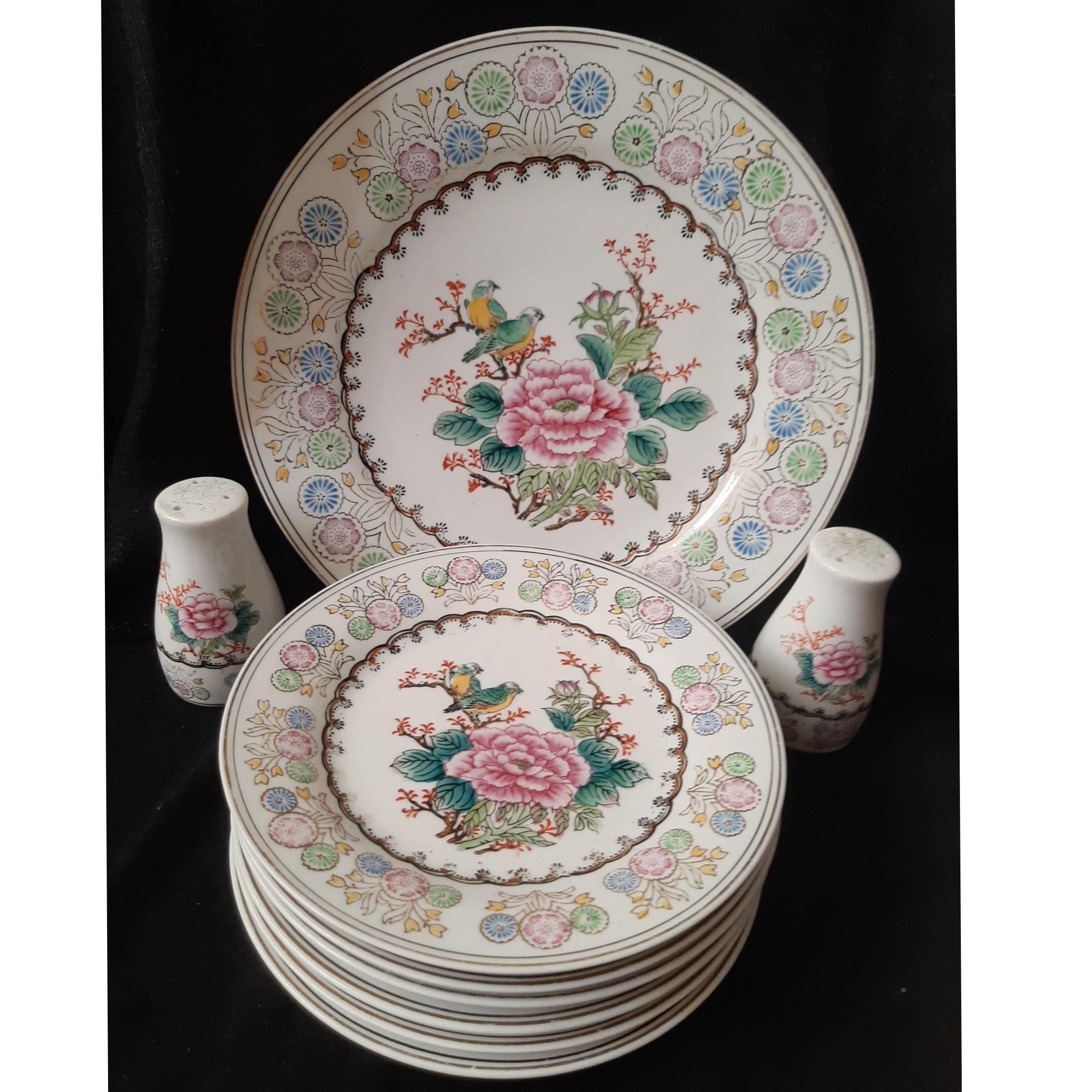 کیک خوری 9 پارچه گل و مرغ قدیمی توضیحات