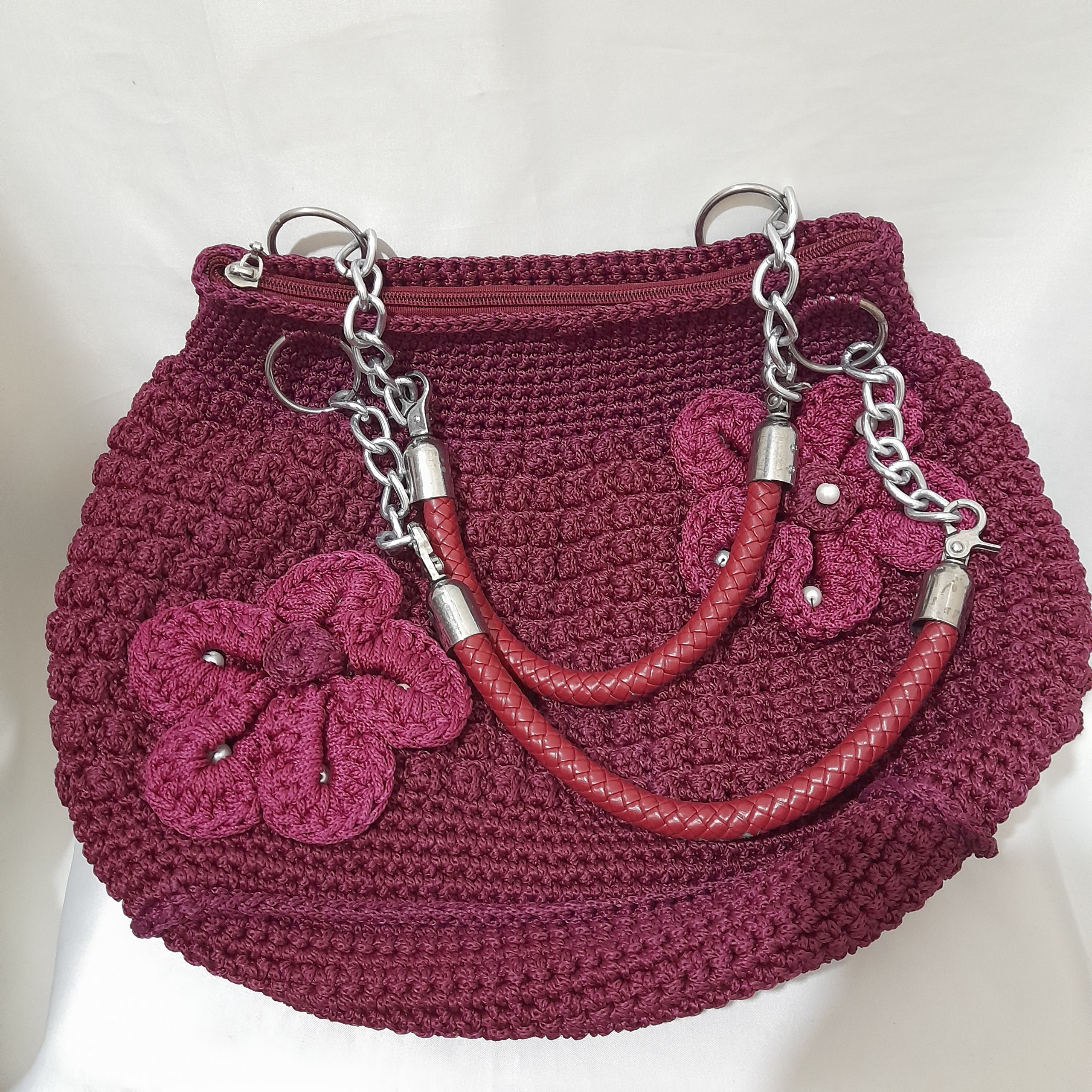 کیف زنانه مکرومه بافی زرشکی