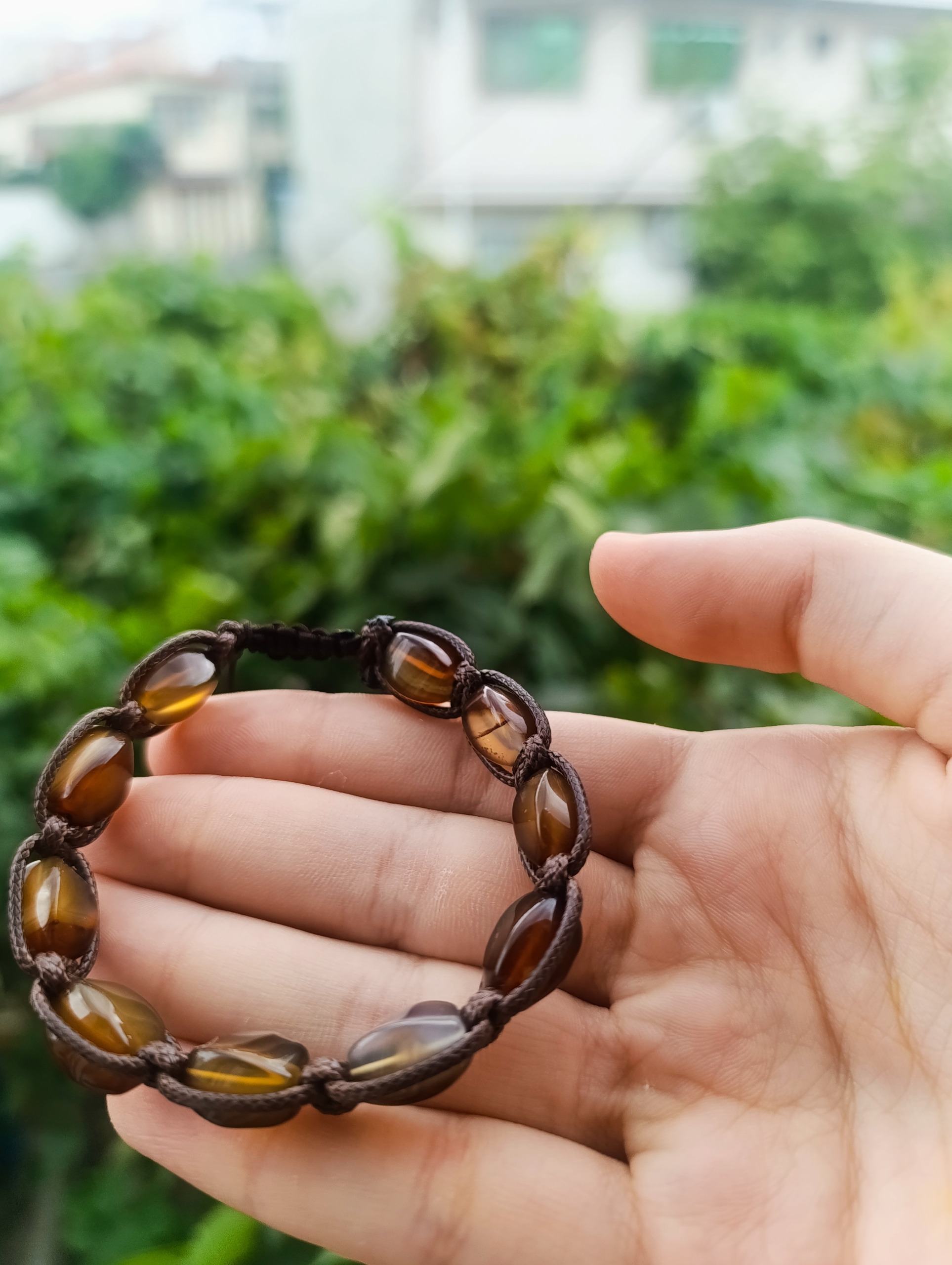 دستبند مردانه سنگی عقیق معدنی با بافت چرم