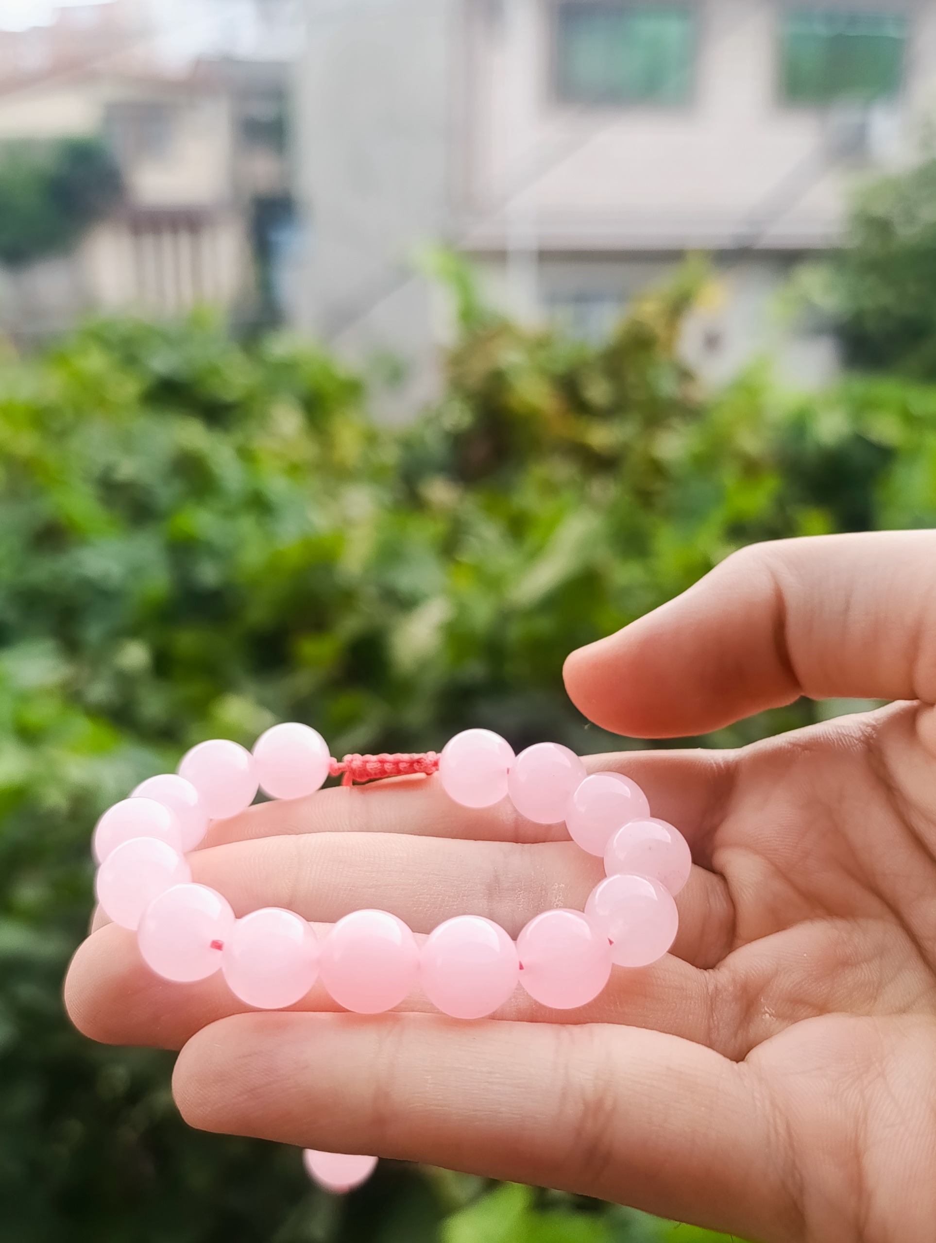 دستبند دخترانه سنگی رز کوارتز اصل معدنی سایز 10