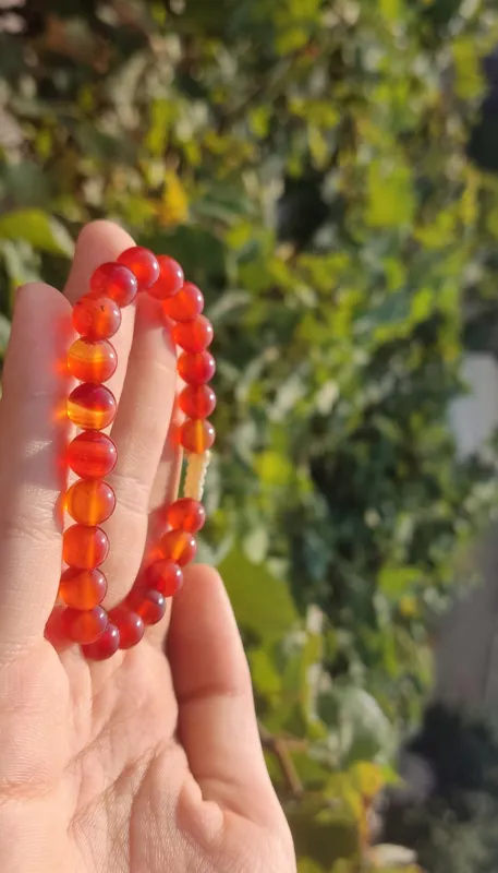 دستبند سنگی اصل و معدنی عقیق کارنلین درجه یک