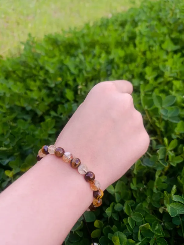 دستبند سنگی چشم ببر و سیترین اصل(ثروت و انرژی)