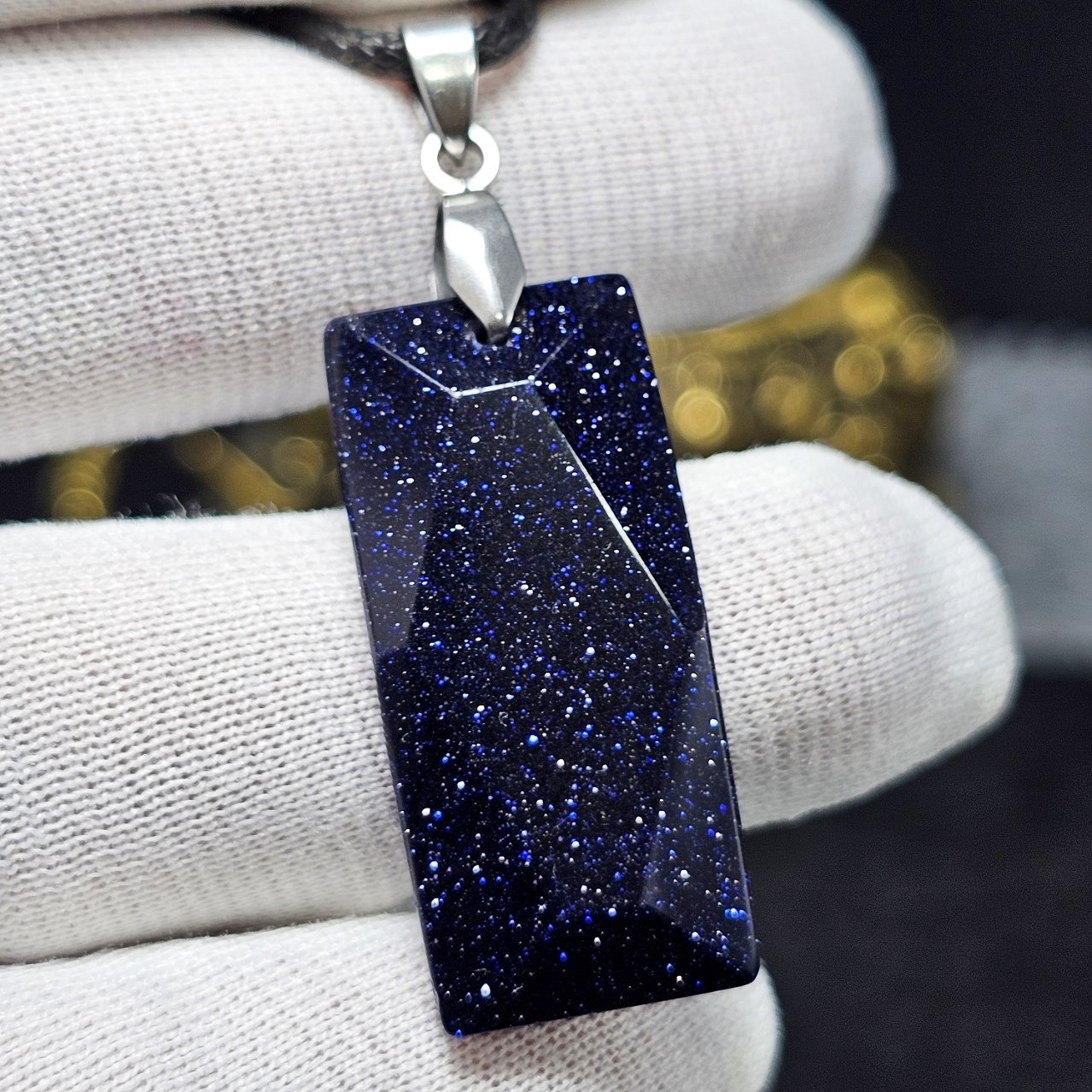 آویز گردنبند سنگ دلربای سرمه ای شمش کد 35104