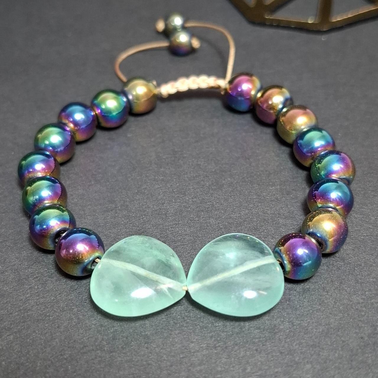 دستبند مهره های سنگ فلورین و حدید معدنی کد 35287