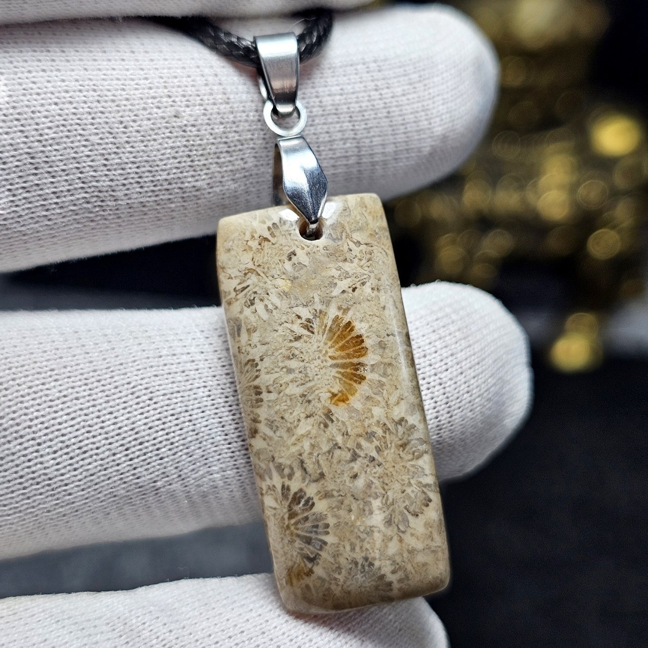 آویز گردنبند سنگ طبیعی فسیل مرجان معدنی کد 35951