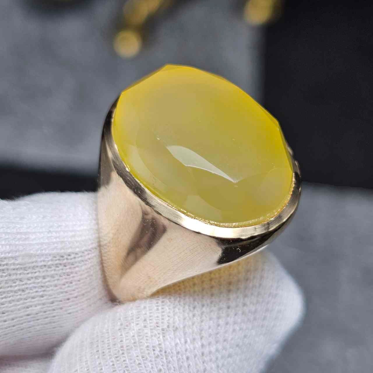 انگشتر طلا روس سنگ عقیق زردمعدنی کد 36532