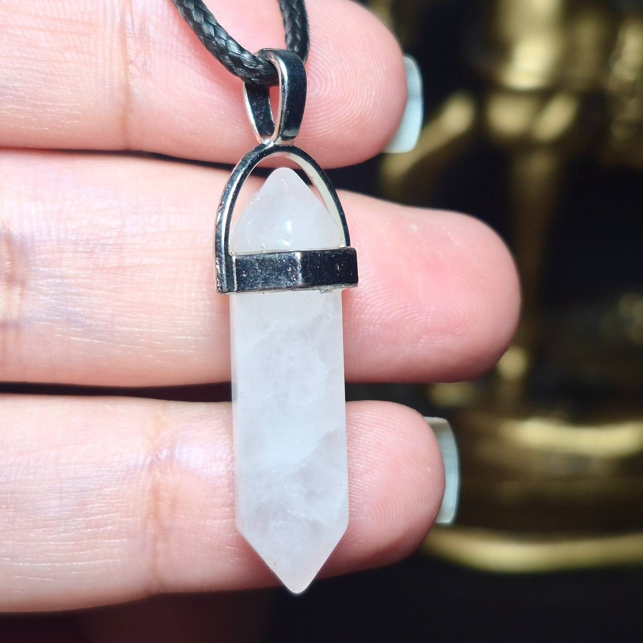  گردن آویز منشور سنگ رز کوارتر معدنی کد Z7044