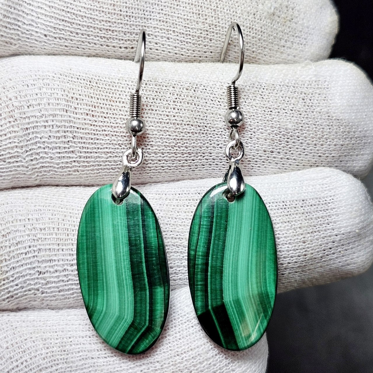 گوشواره سنگ طبیعی مالاکیت معدنی کد 36702