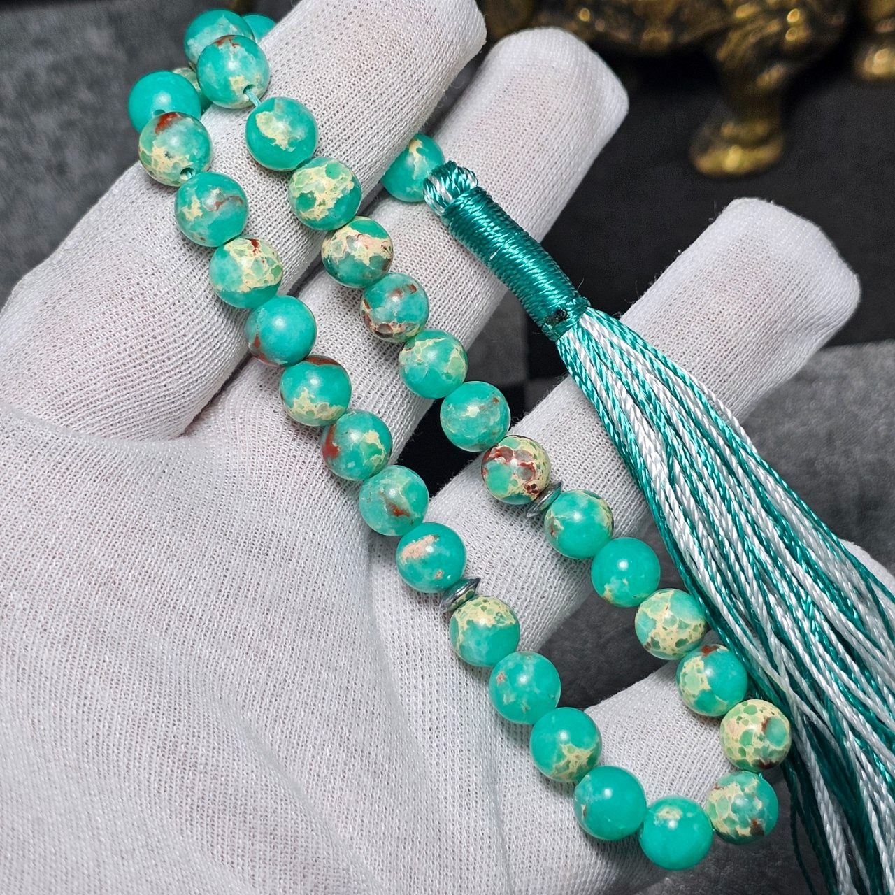  تسبیح 33 دانه سنگ فیروزه اقیانوسی کد  36715