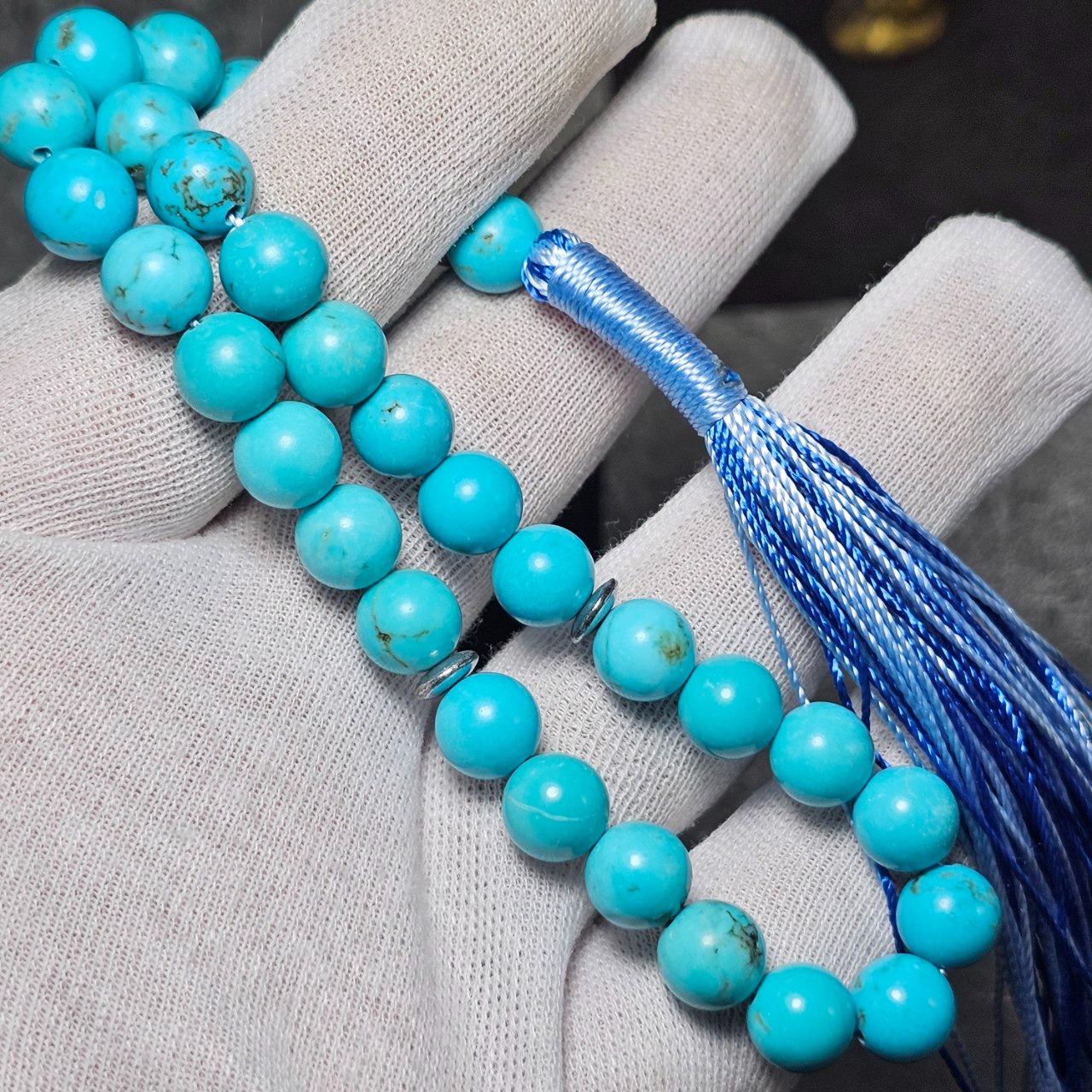  تسبیح 33 دانه سنگ فیروزه آبی معدنی کد  36716