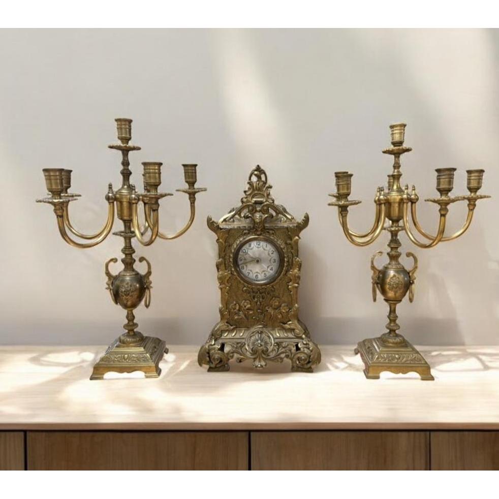 جفت شمعدان ممدحسنیه و ساعت برنز المانی ابطلا