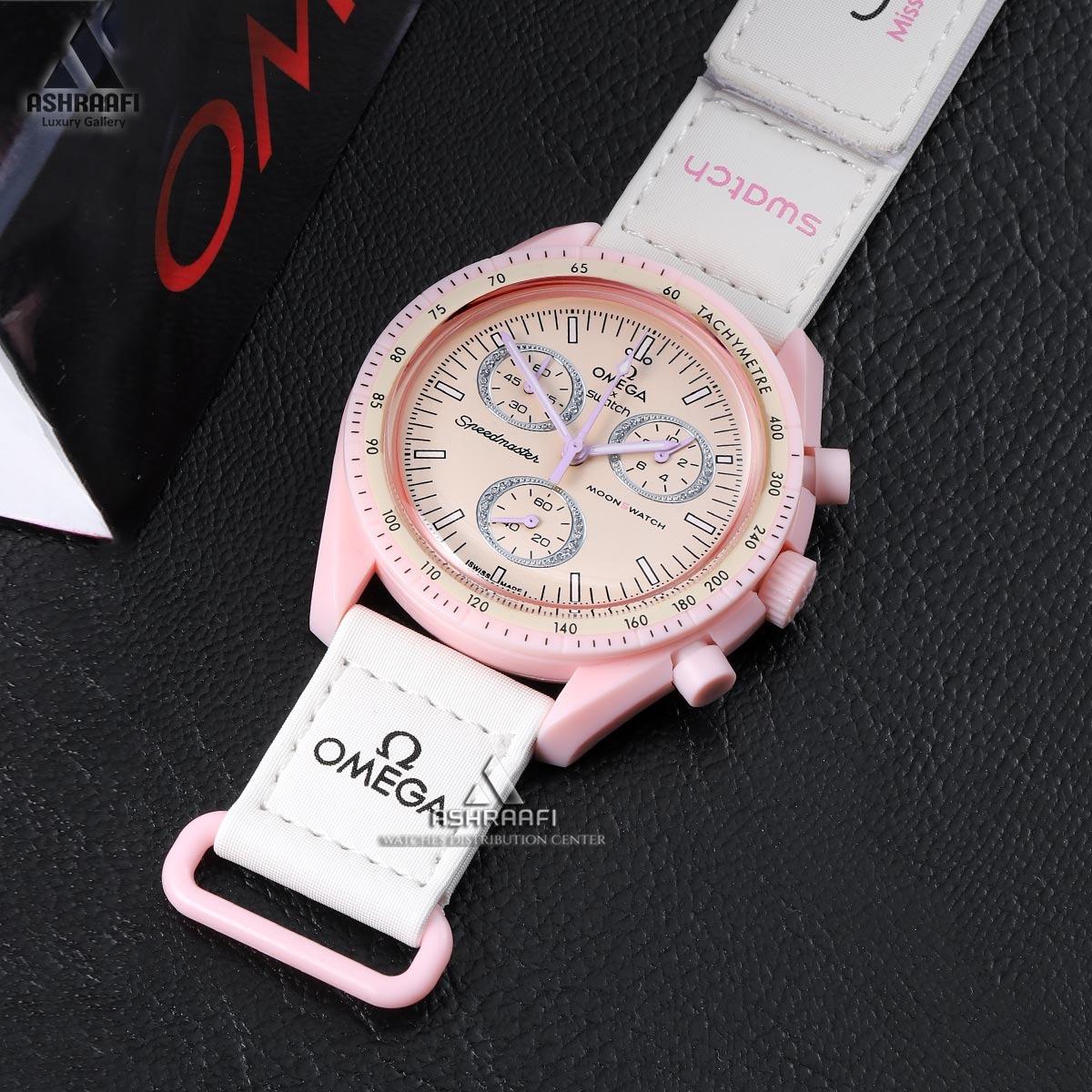 ساعت امگا سواچ صورتی سفید Omega x Swatch BeK1