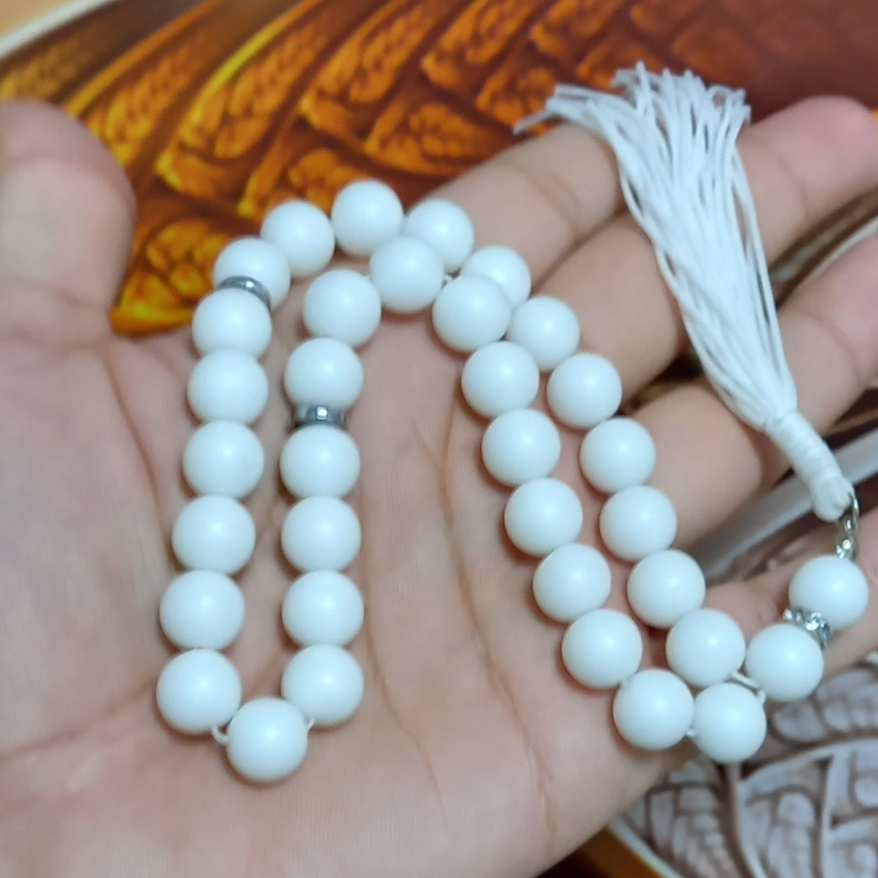 تسبیح اونیکس سفید درشت 10 میل