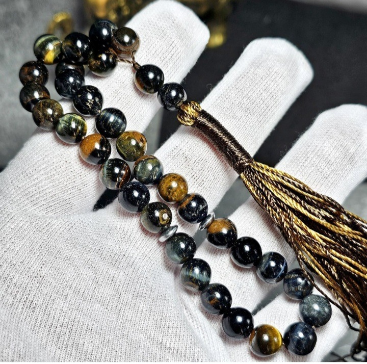 تسبیح 33 دانه ای چشم ببر مشکی تسبیح چشم شیر سایز 8