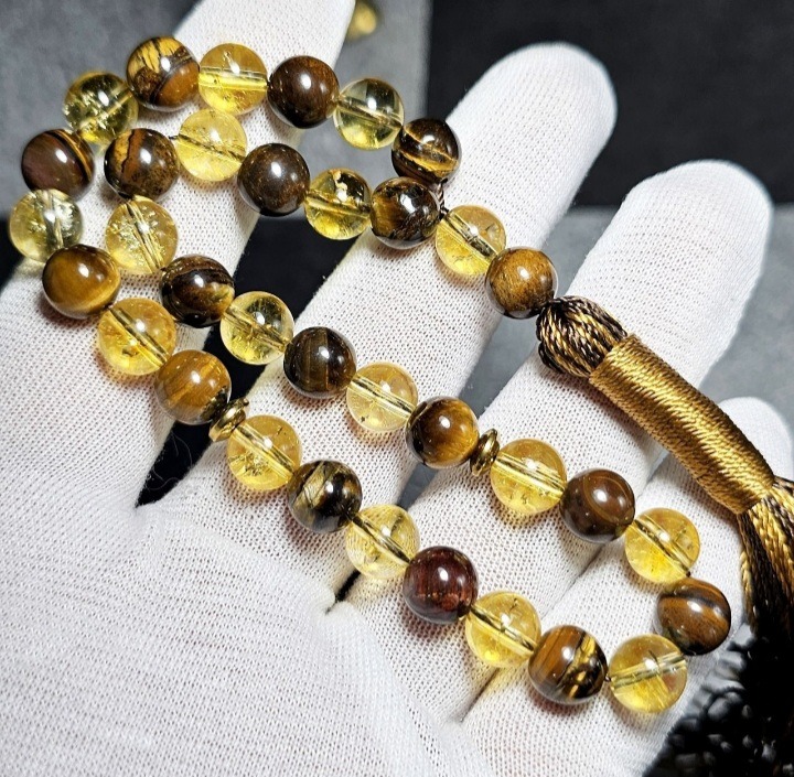 تسبیح ترکیبی سیترین و چشم ببر سایز 8