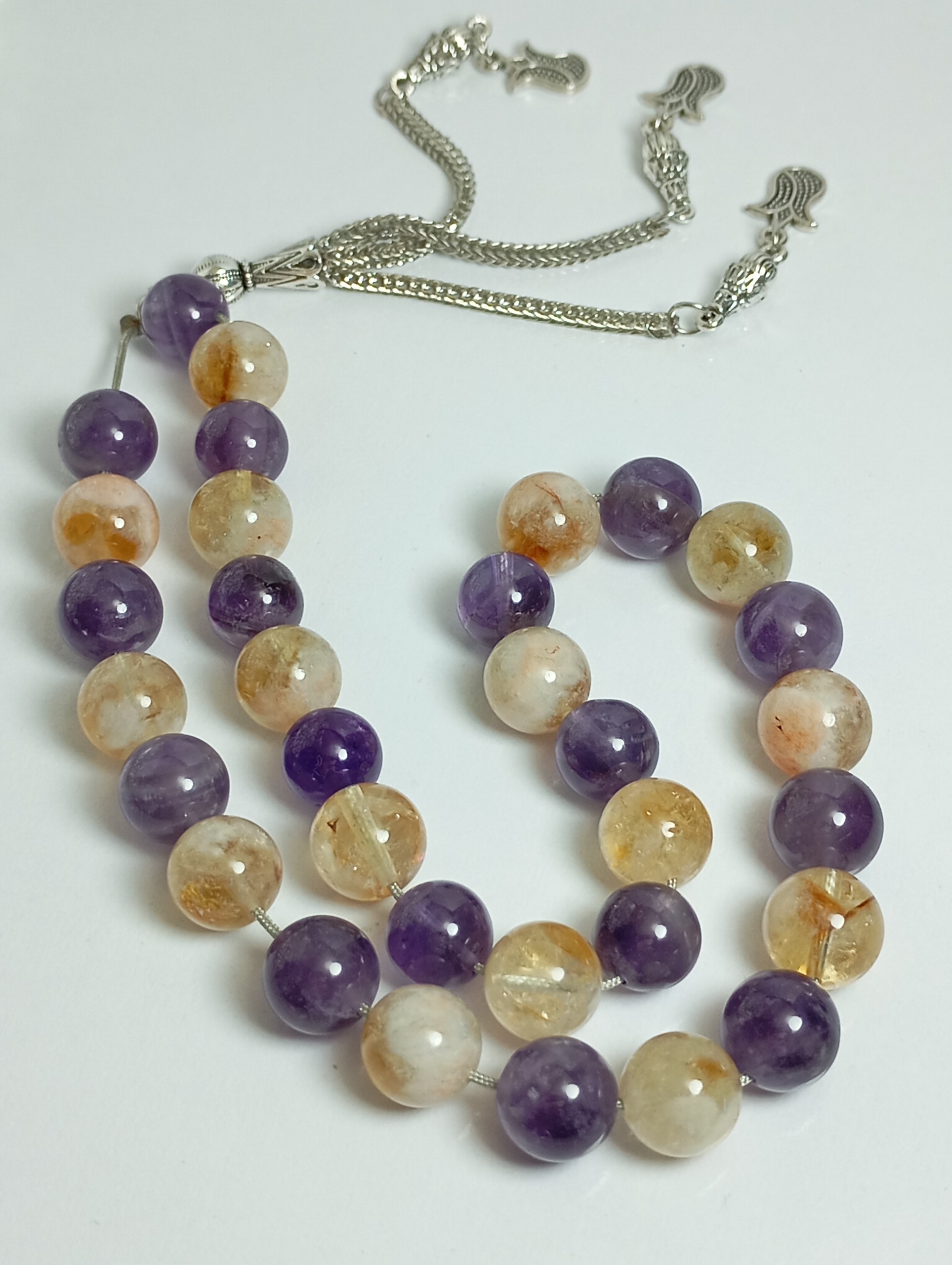 تسبیح سیترین و آمیتیست لوکس 33 دانه ای سایز8