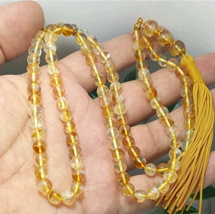تسبیح سیترین طبیعی 101 دانه سنگ ثروت و جذب برکت