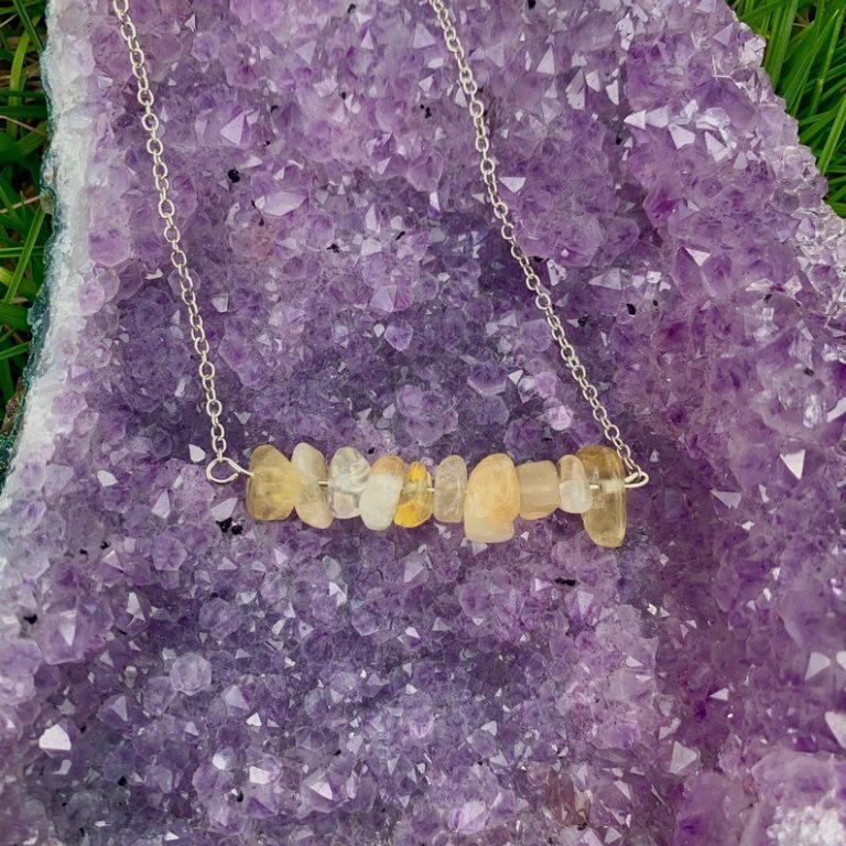 گردن آویز سیترین نامنظم طبیعی با زنجیر استیل