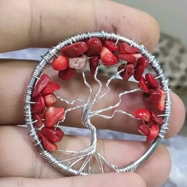 گردن آویز درخت زندگی مرجان سرخ طبیعی