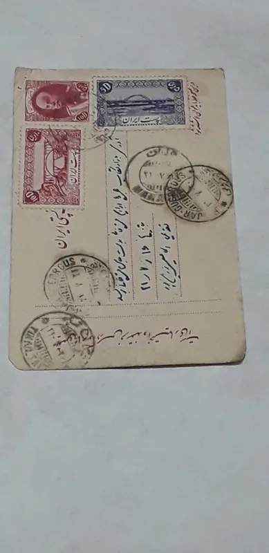 کارت پستی رضا شاه پهلوی با مهر کمیاب بیجار گروس