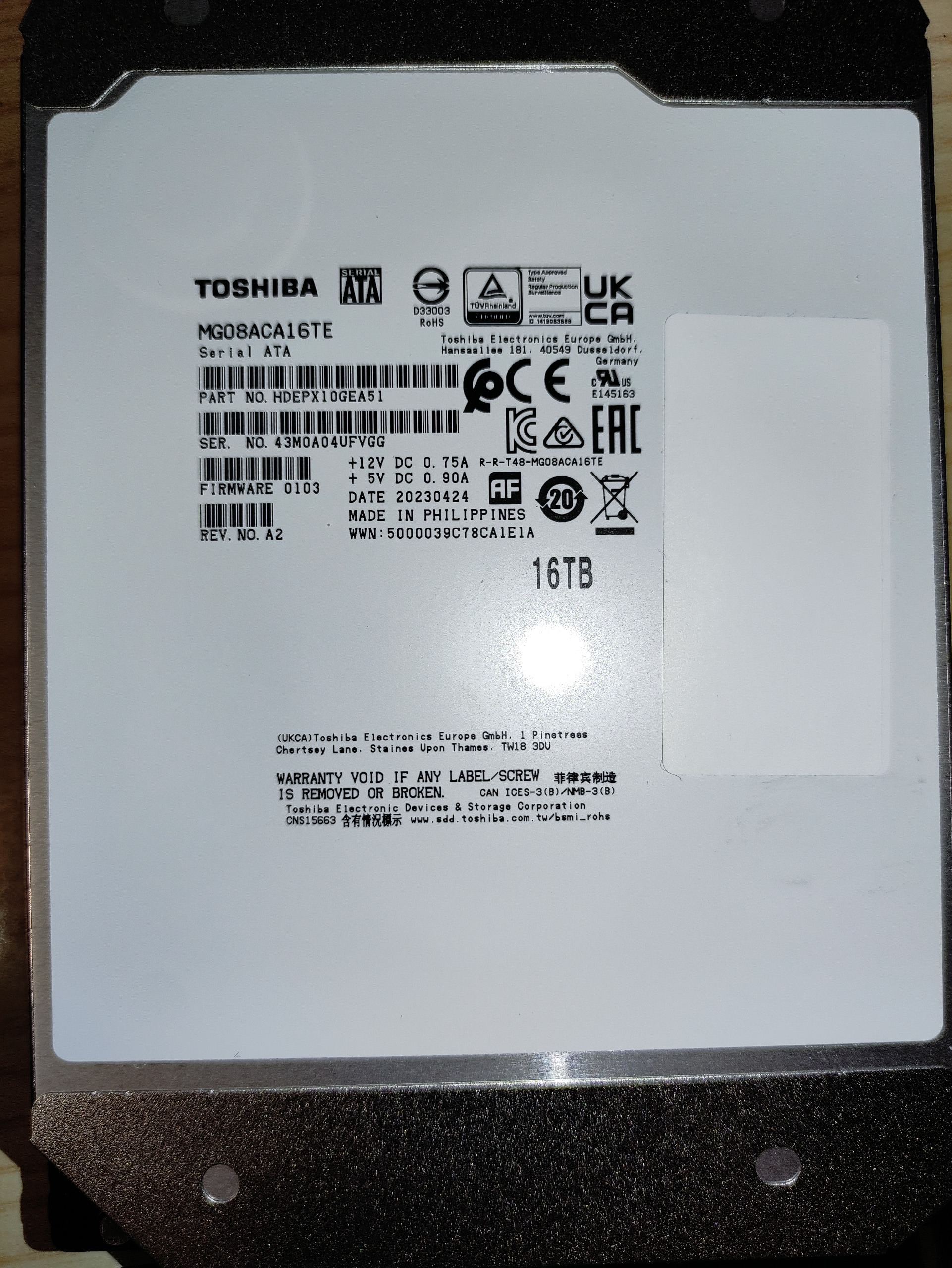 توشیبا 16 ترابایت اصلی و پلمپ