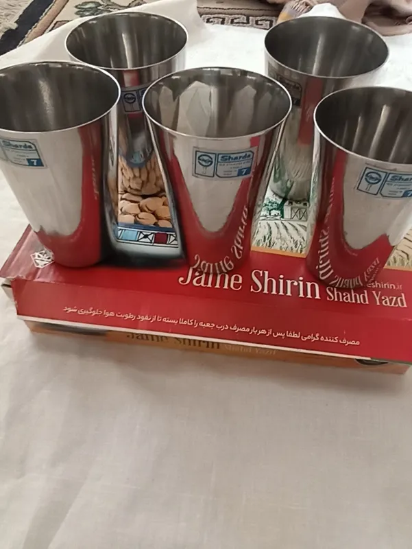 لیوان استیل هندی قدیمی و آکبند 5عدد
