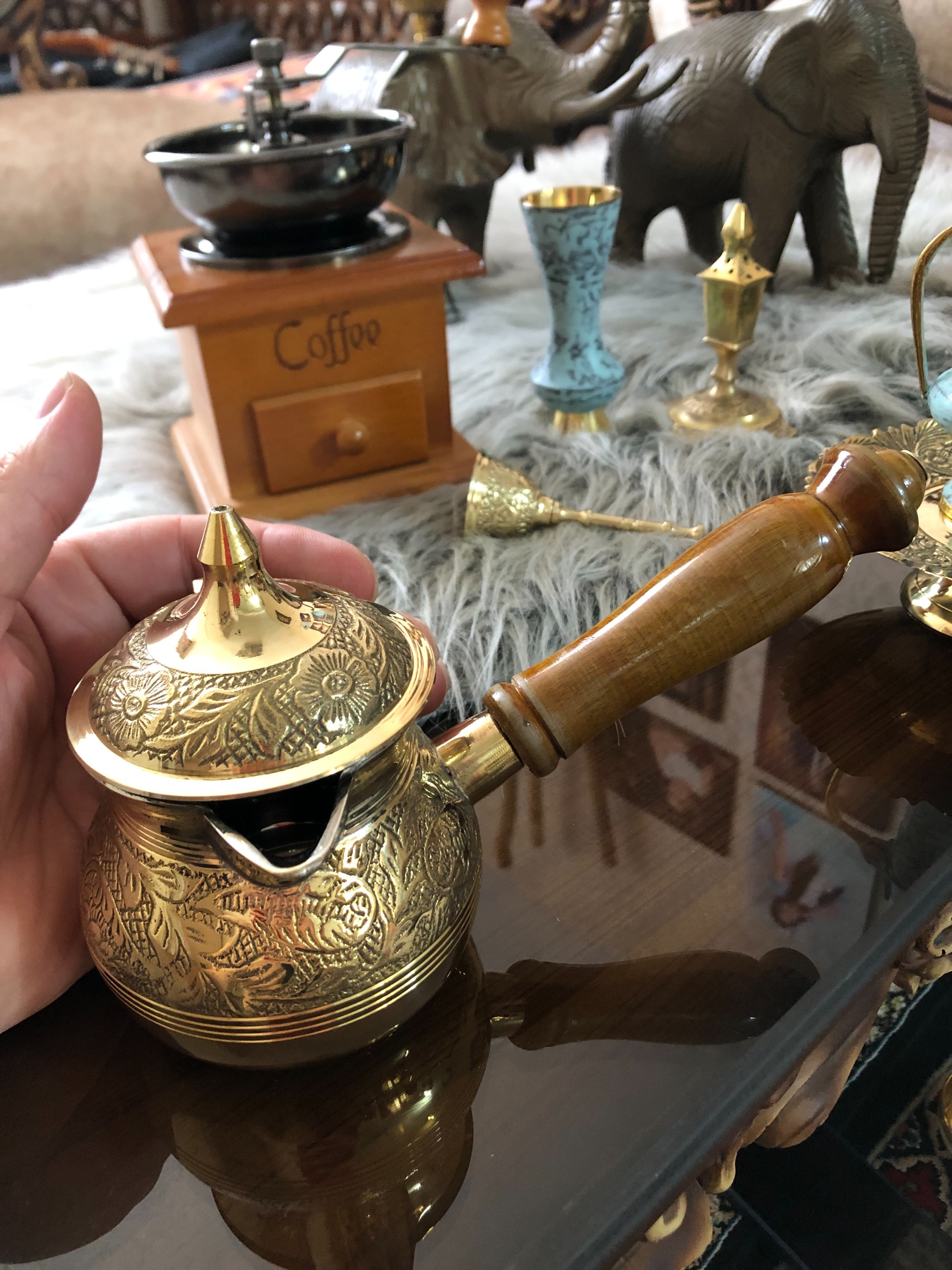 قهوه جوش برنجی ضخیم منقوش جزوه