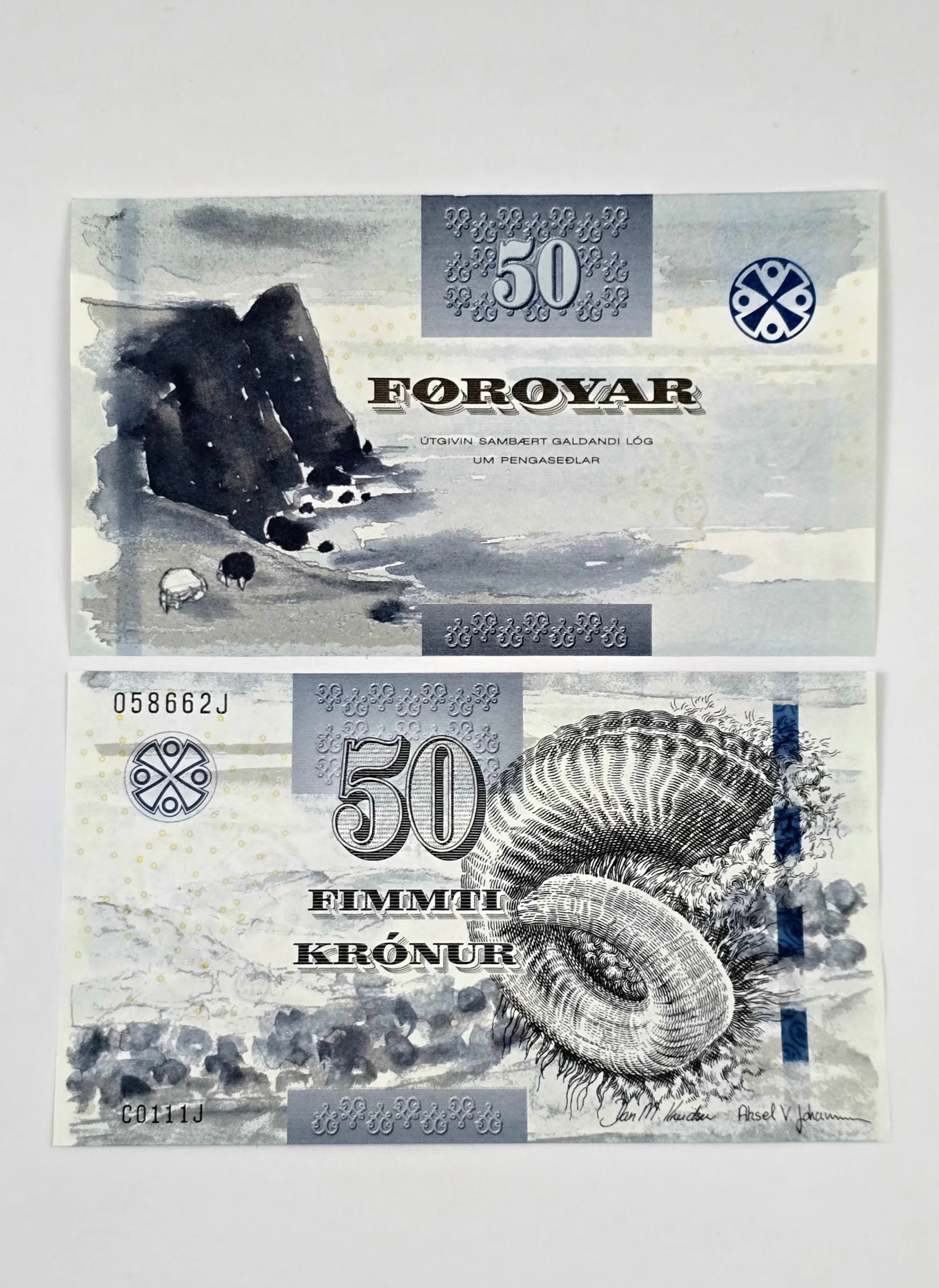 اسکناس فارو 50 کرون بشدت نایاب و زیبای فارو