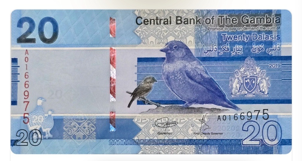 اسکناس گامبیا 20 دالاسی گامبیا پرنده بومی