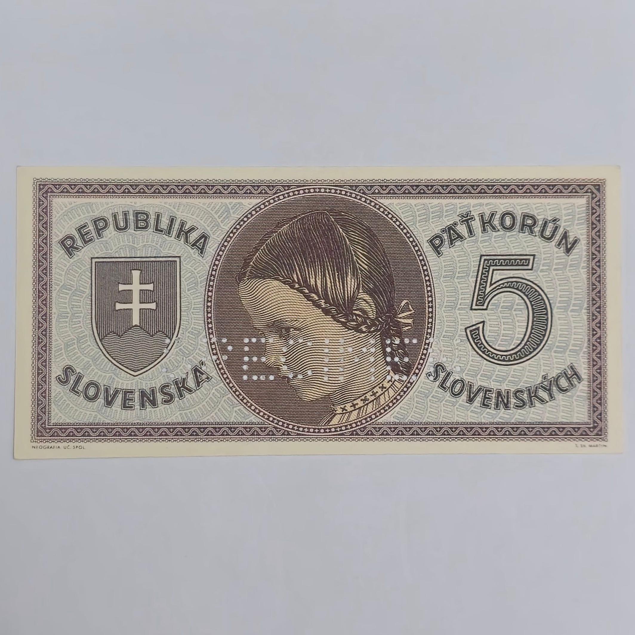 اسکناس اسلوواکی 5کرون فوق نایاب اسپیسمن