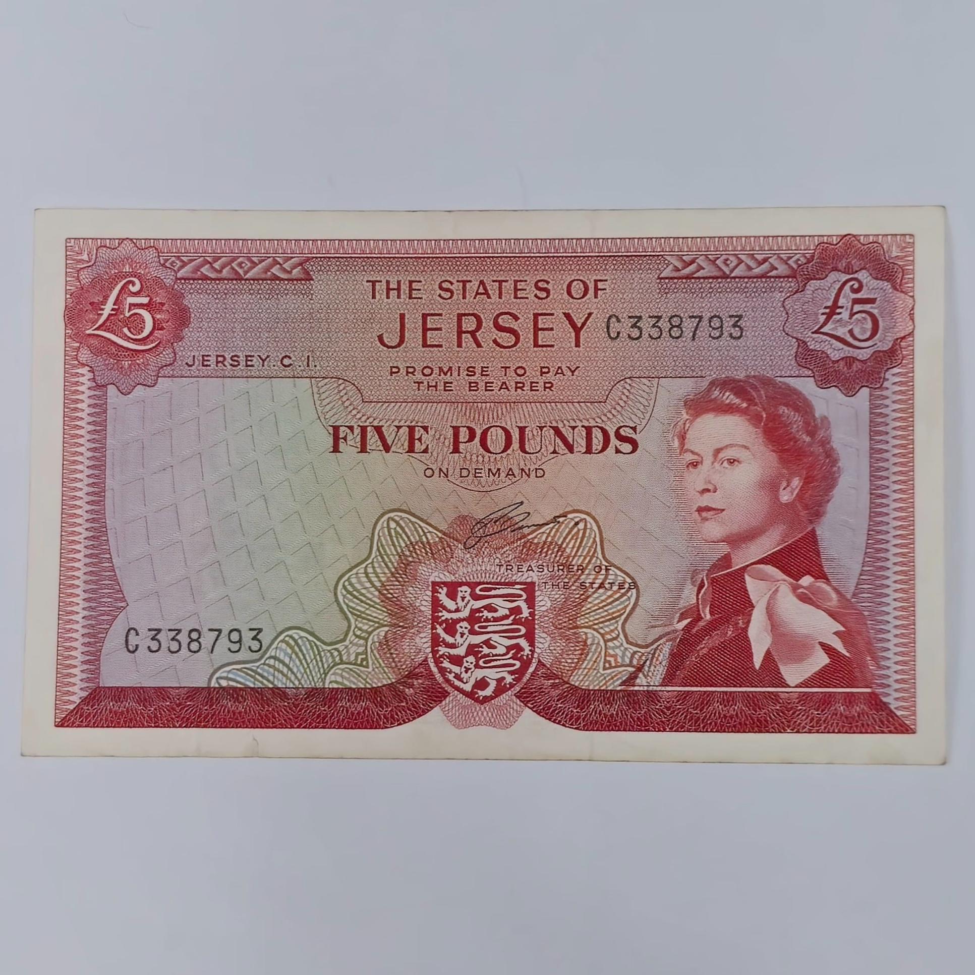 اسکناس جرسی 5دلار نایاب جرسی ملکه الیزابت