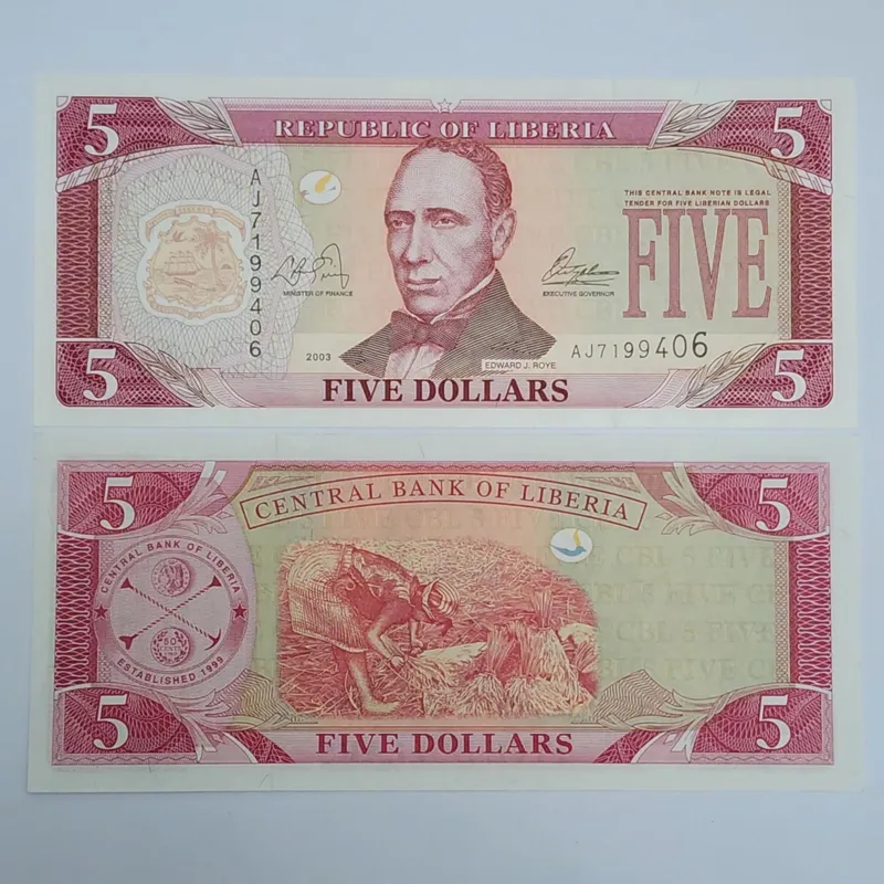 اسکناس لیبریا 5 دلار لیبریا زیبا و سری کمیاب