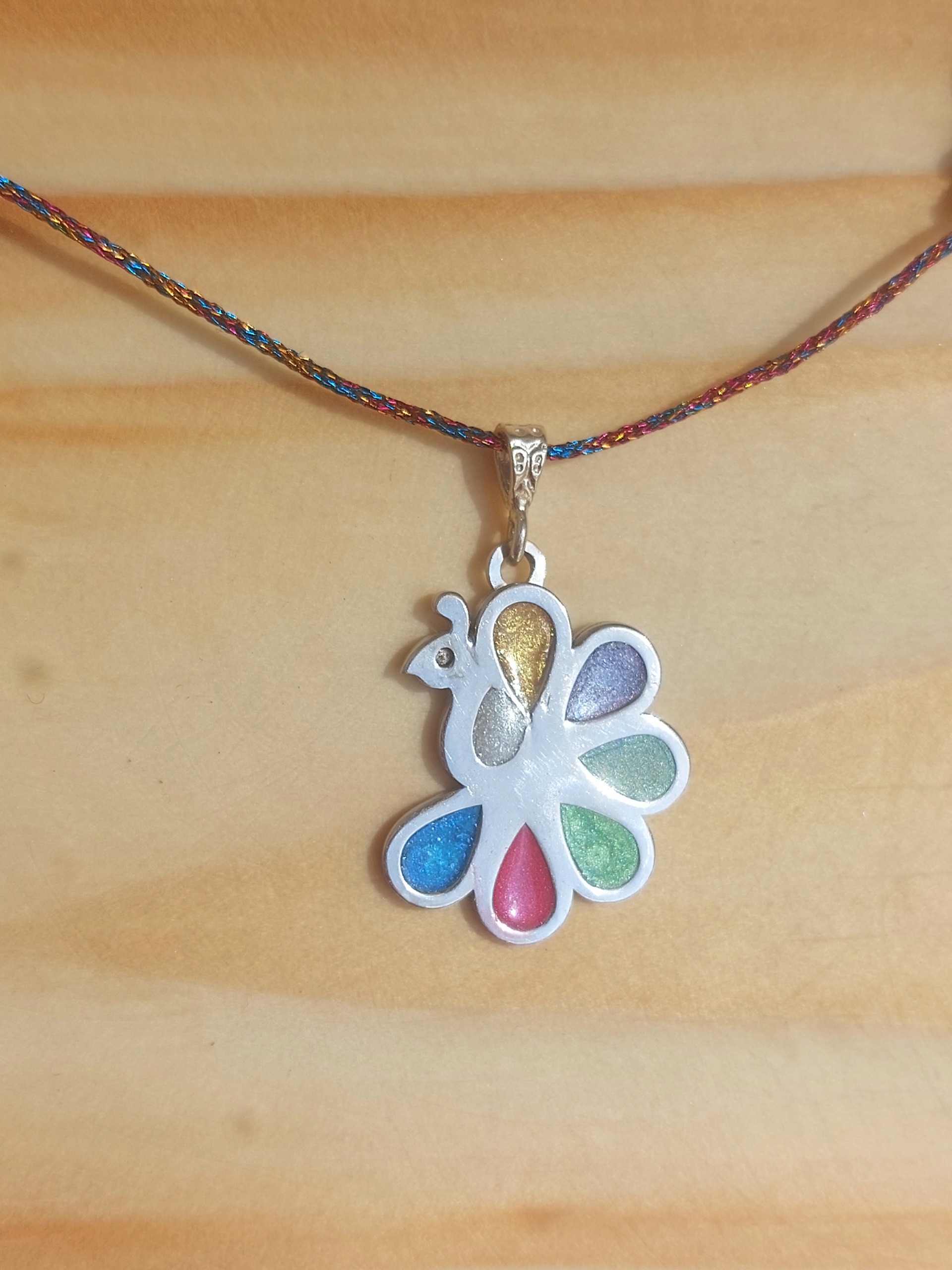 آویز نقره 925 میناکاری طرح طاووس