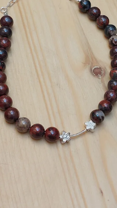 گردنبند نقره 925 مزین به سنگ خون