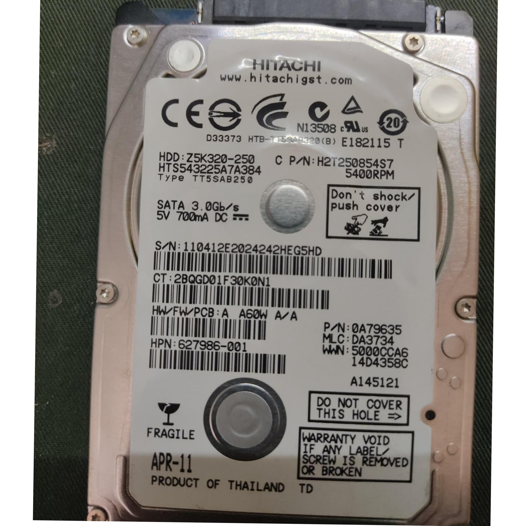 ساخت تایلند Hitachi 250GB SATA 5400RPM (2.5")