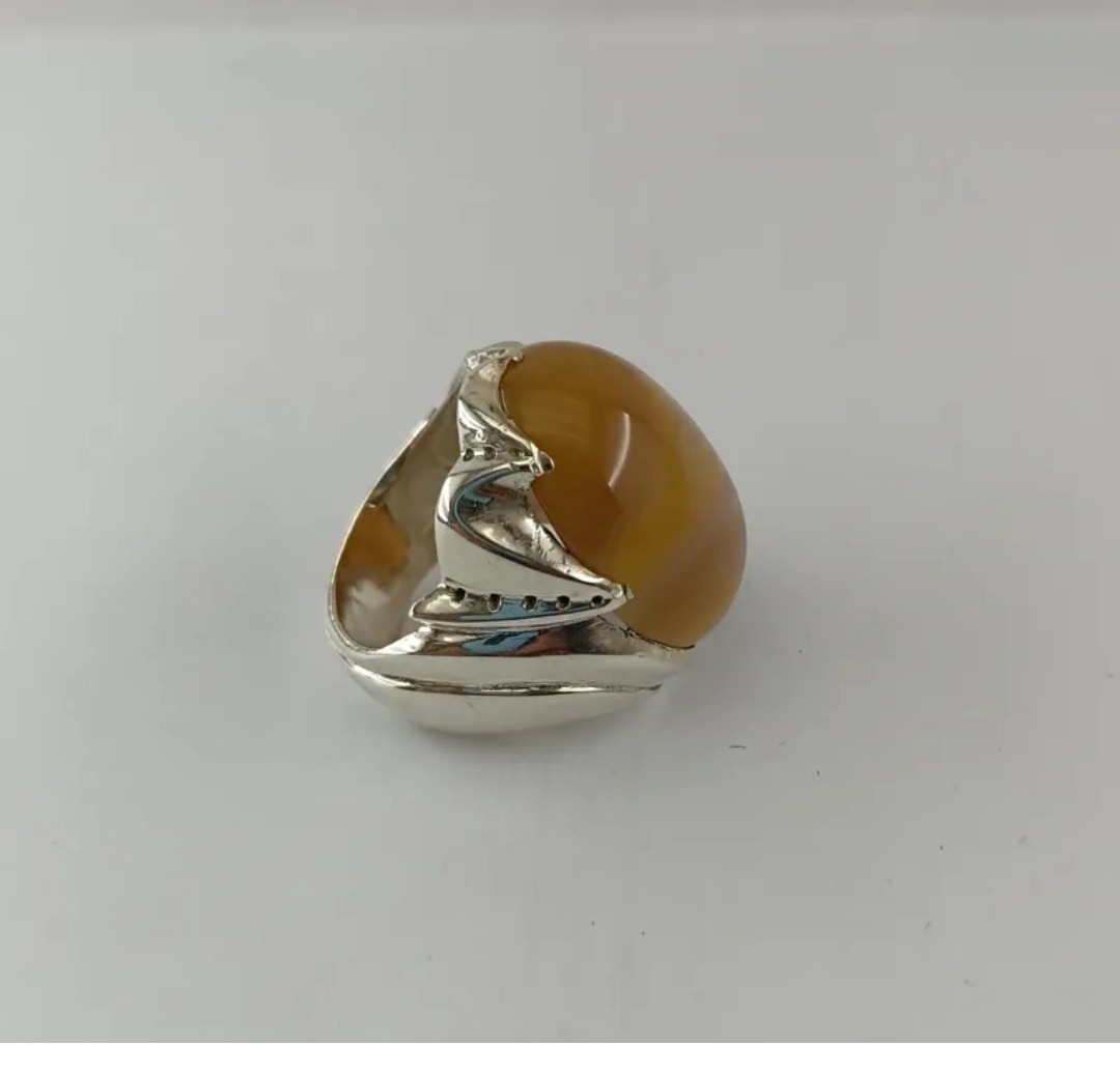 انگشتر نقره دستسازسنگین عقیق سلیمانی درشت و طبیعی