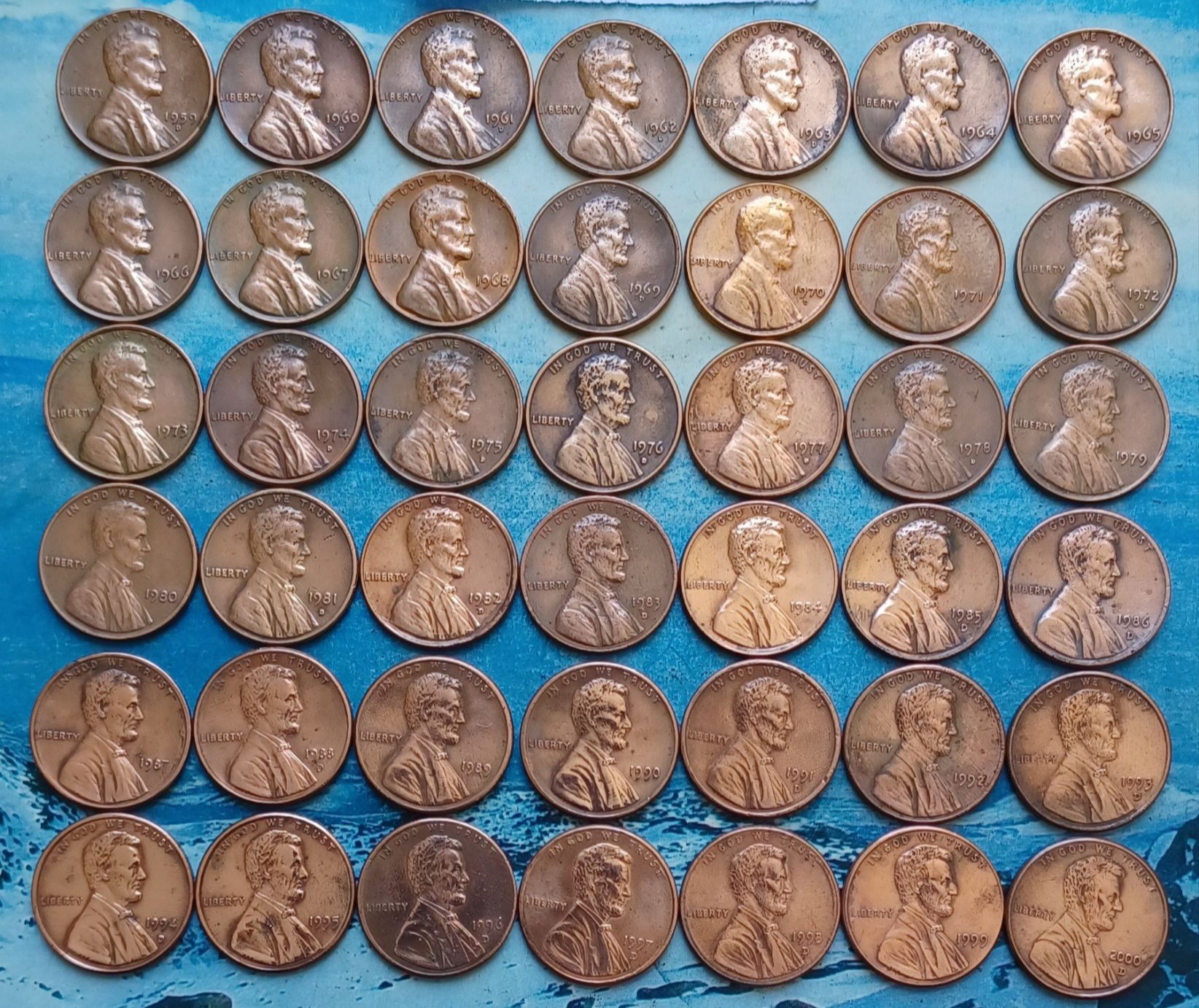 42 عدد سکه 1 سنت آمریکا از 1959 تا 2000