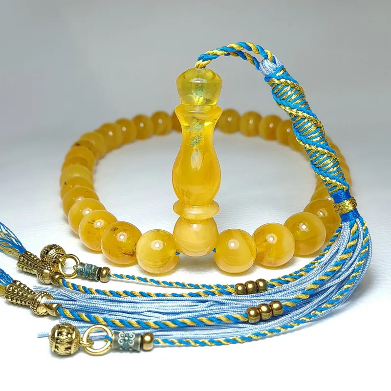 تسبیح کهربا طبیعی کره عسلی نفیس