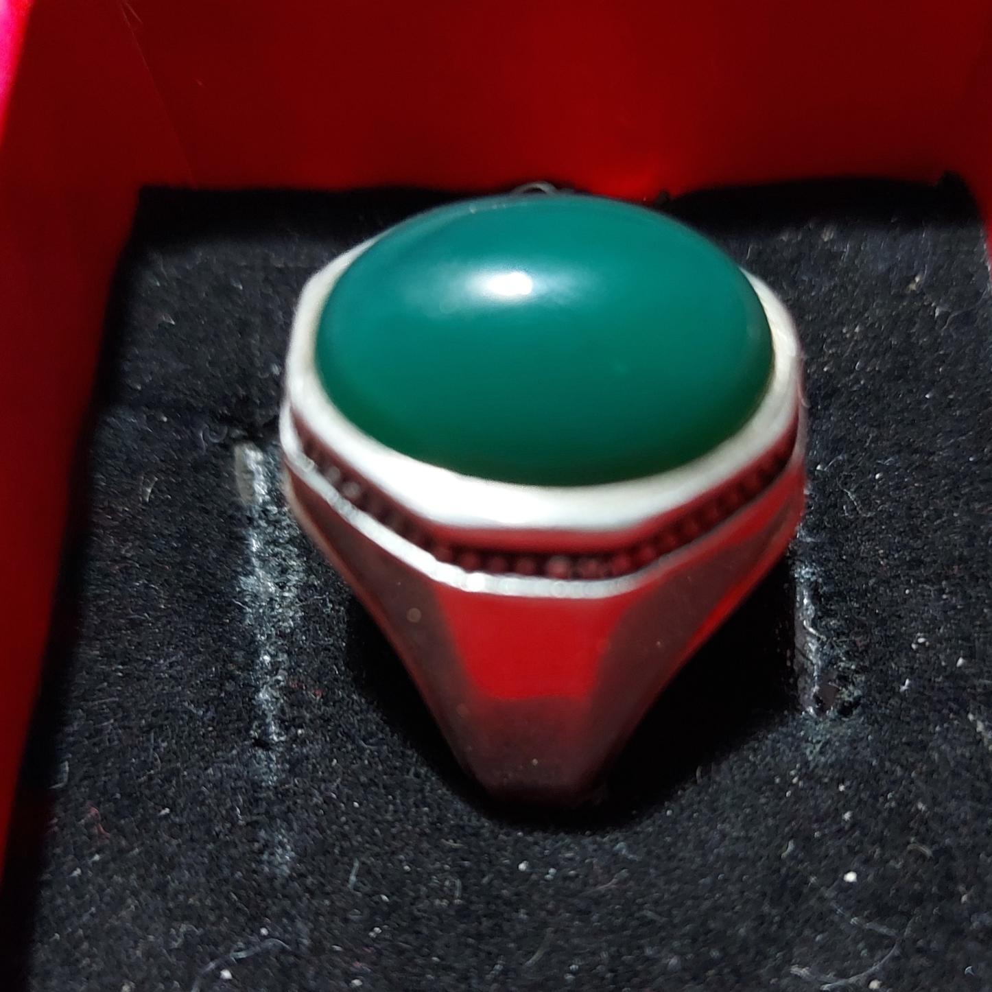 انگشتر نقره نگین سبز رکاب M T