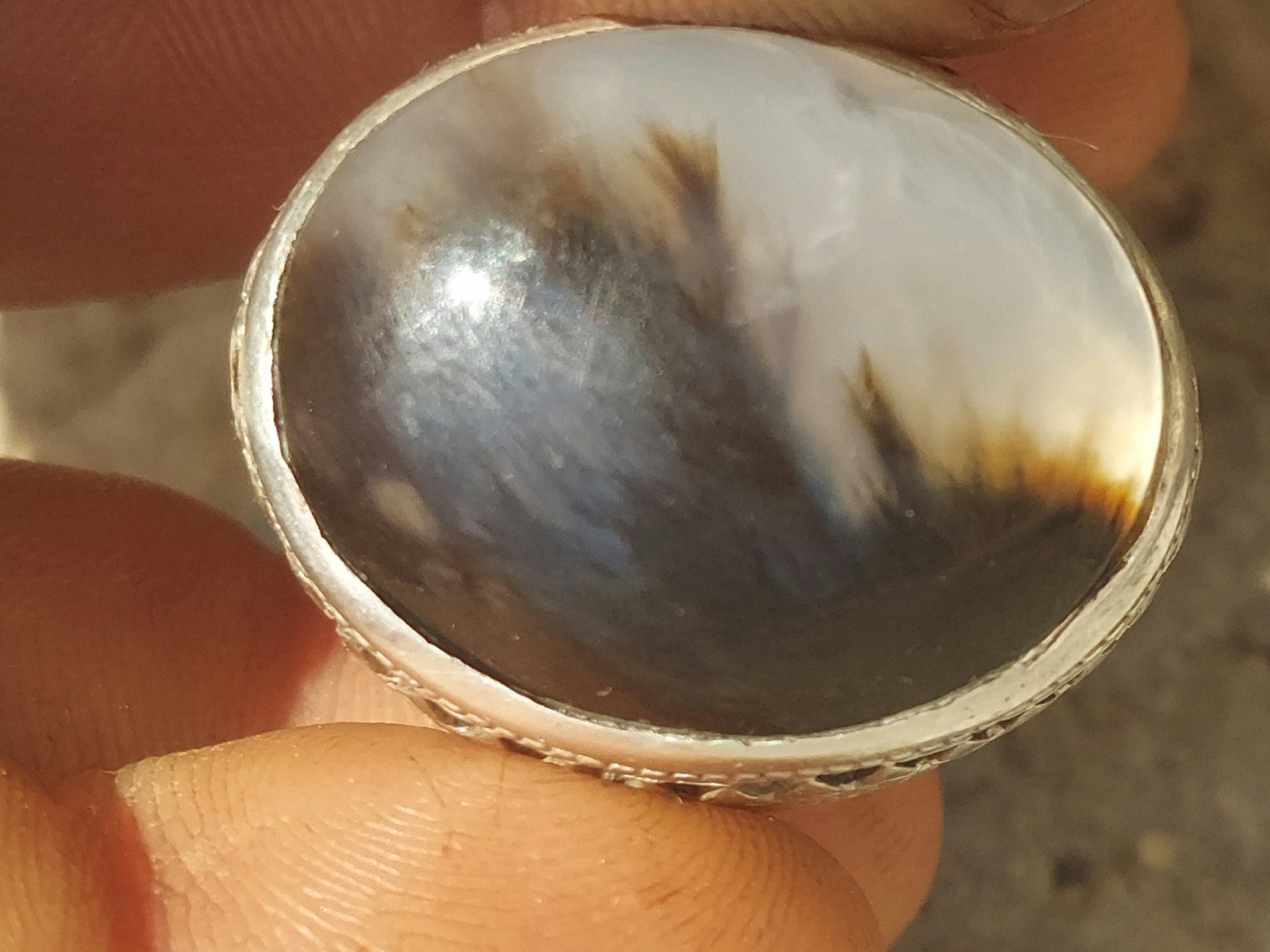 انگشتر فدیوم با نگین شجر سوزنی معدنی