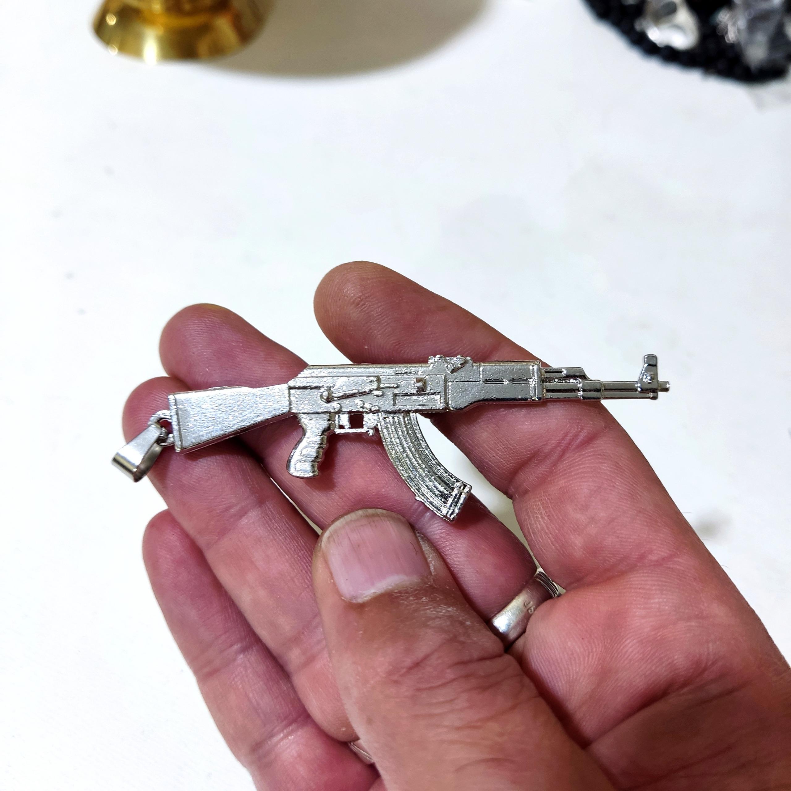 آویز پلاک گردنبند تفنگ کلاش استیل رنگ ثابت