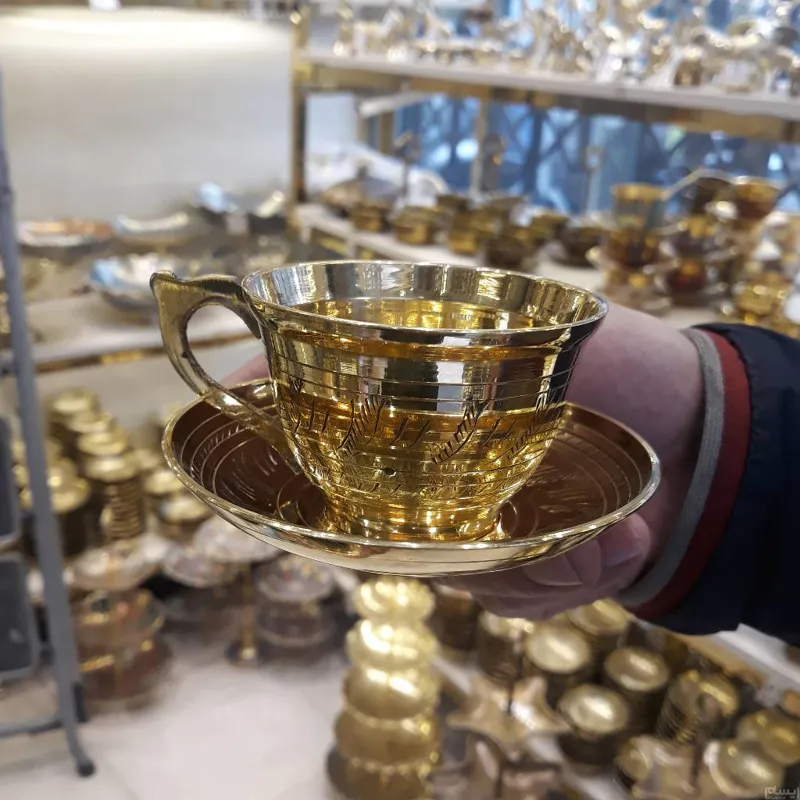 فنجان برنجی هندی ست6عددی با نعلبکی سنگین زیبا