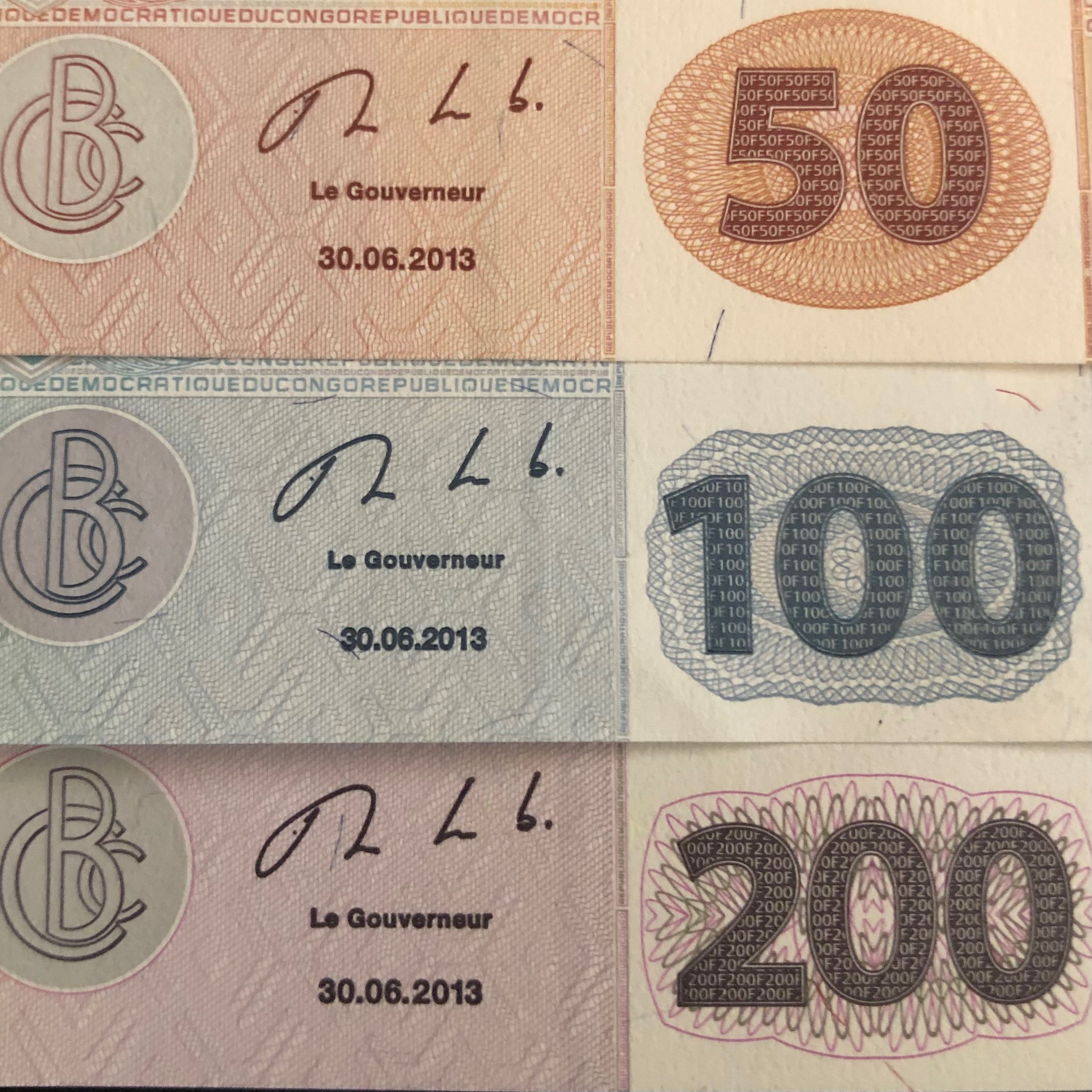 سه عدداسکناس فرانک کنگو 2013امضاهمسان شماره متفاوت